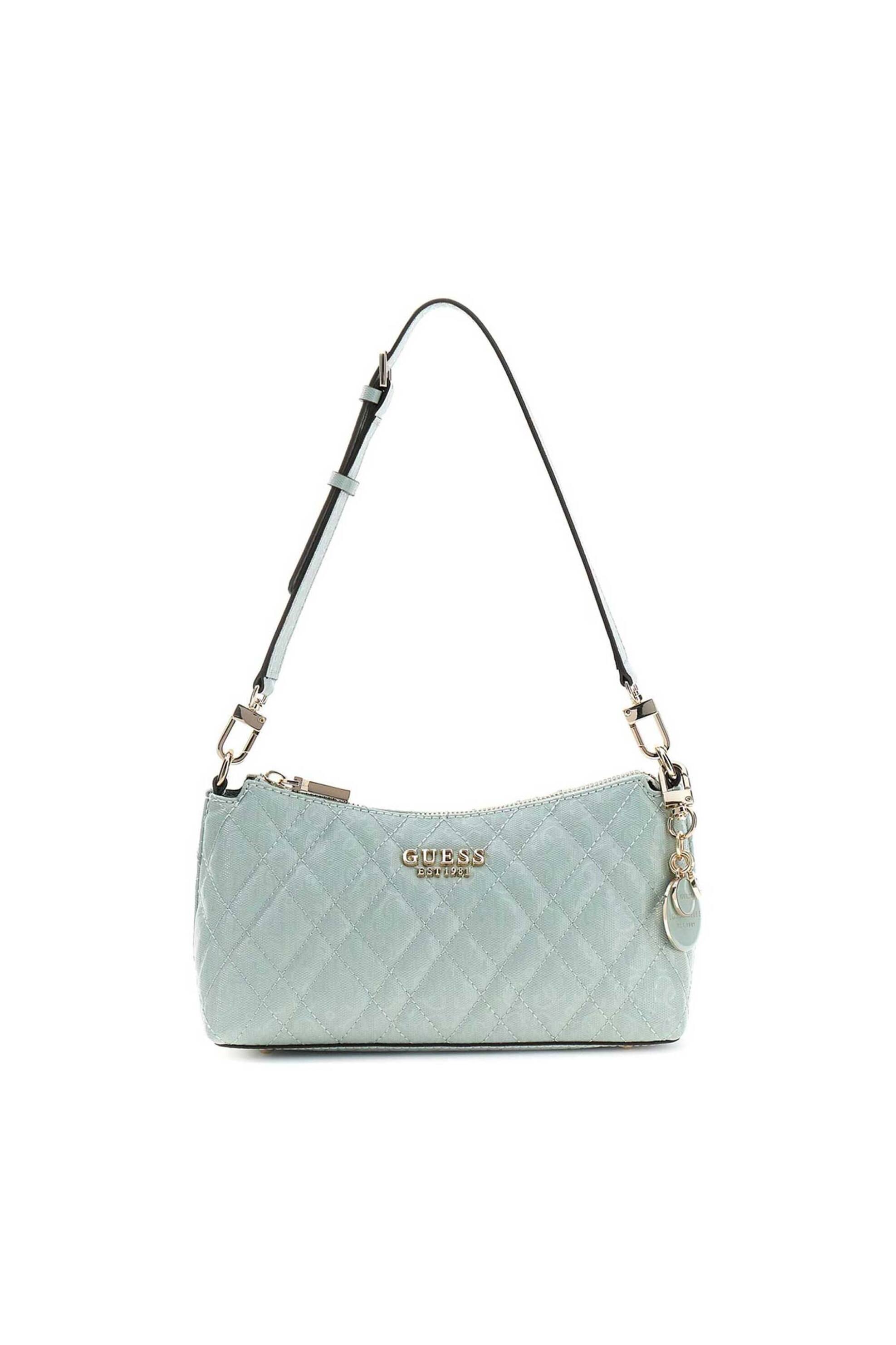 Guess γυναικεία τσάντα ώμου καπιτονέ με ανάγλυφο μεταλλικό λογότυπο "Isemay" - HWGG9628180 Γκρι