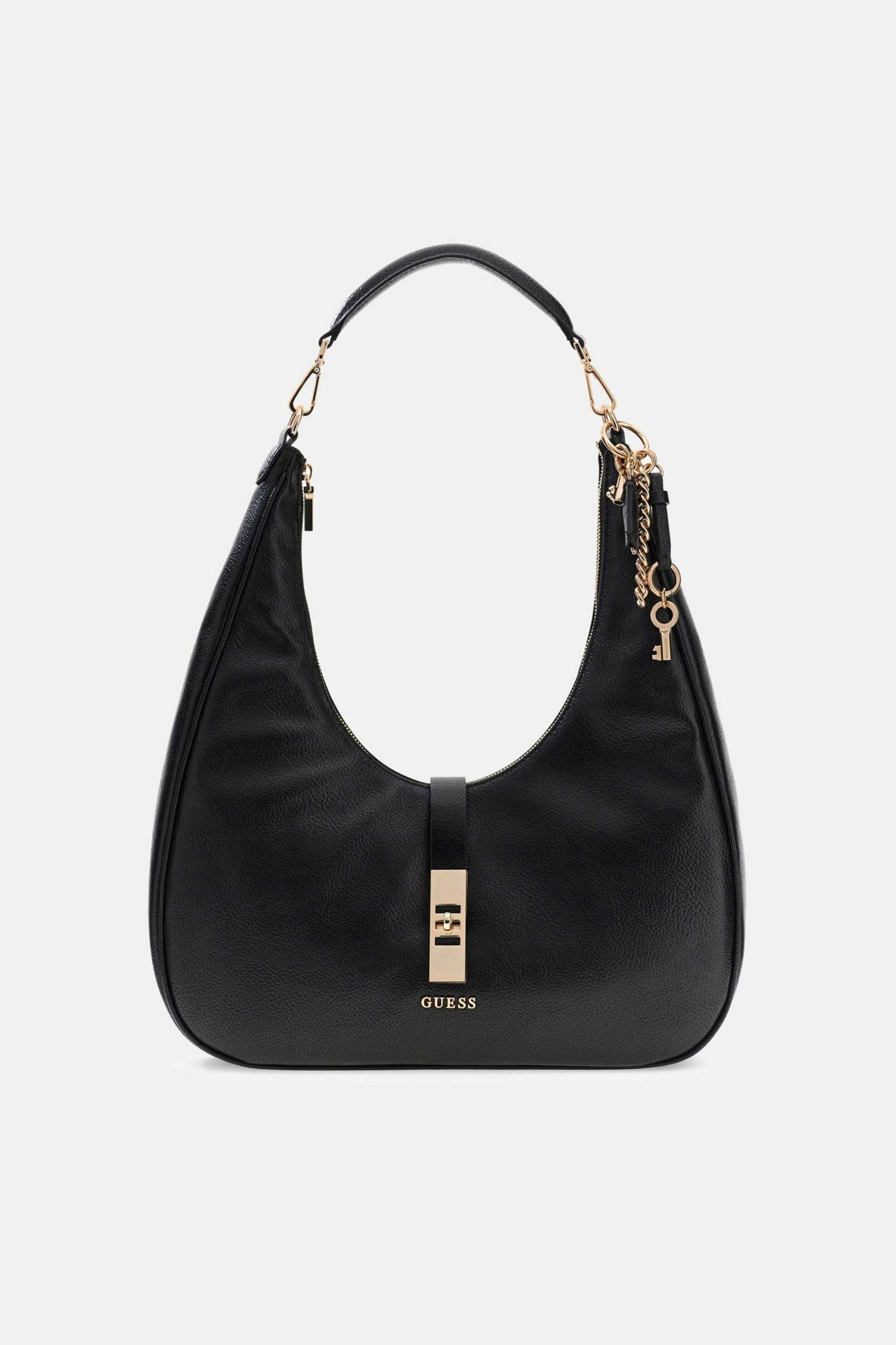 Guess γυναικεία τσάντα ώμου hobo με μεταλλικό λογότυπο "Brooke" - HWBG9897020 Μαύρο