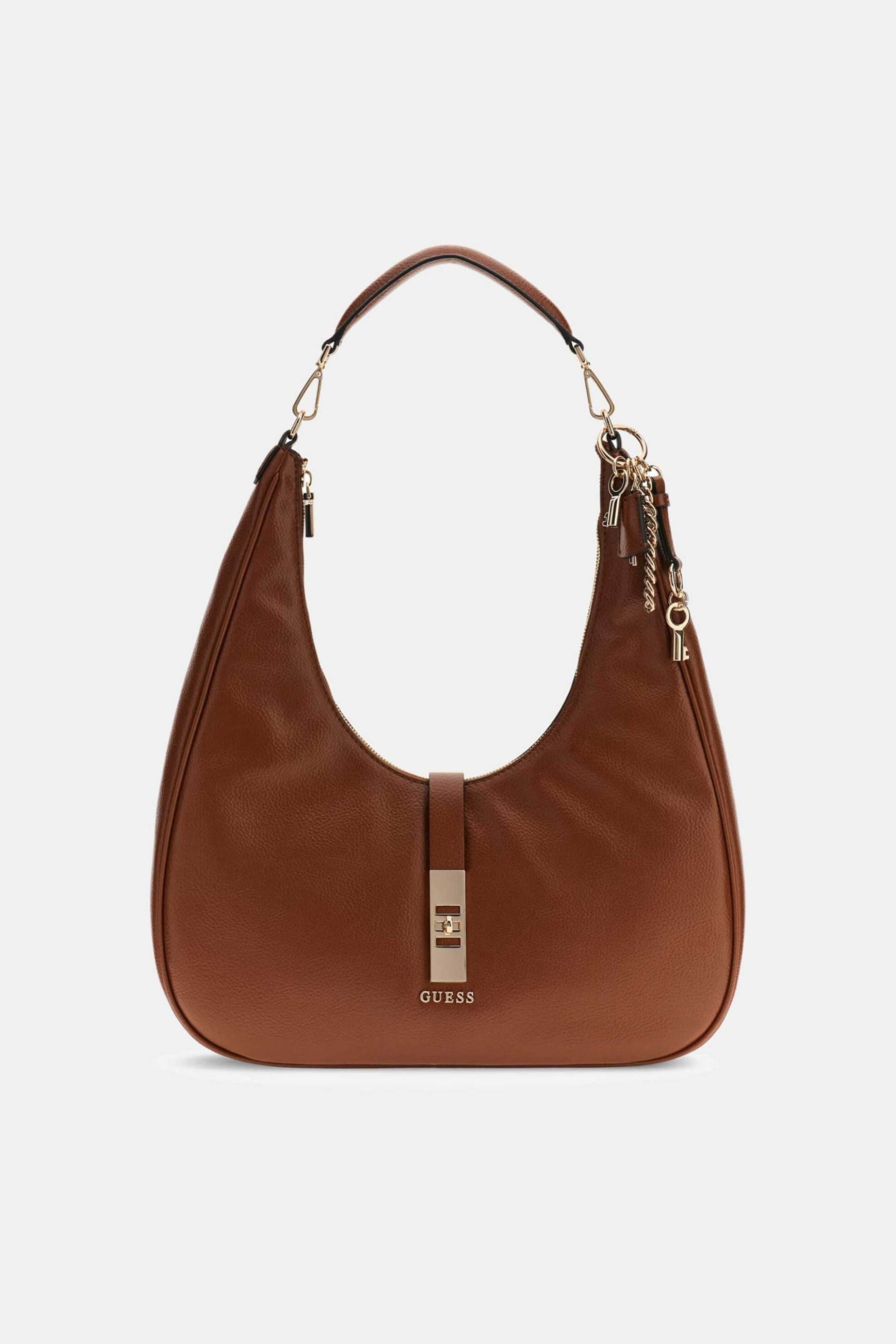 Guess γυναικεία τσάντα ώμου hobo με μεταλλικό λογότυπο "Brooke" - HWBG9897020 Ταμπά