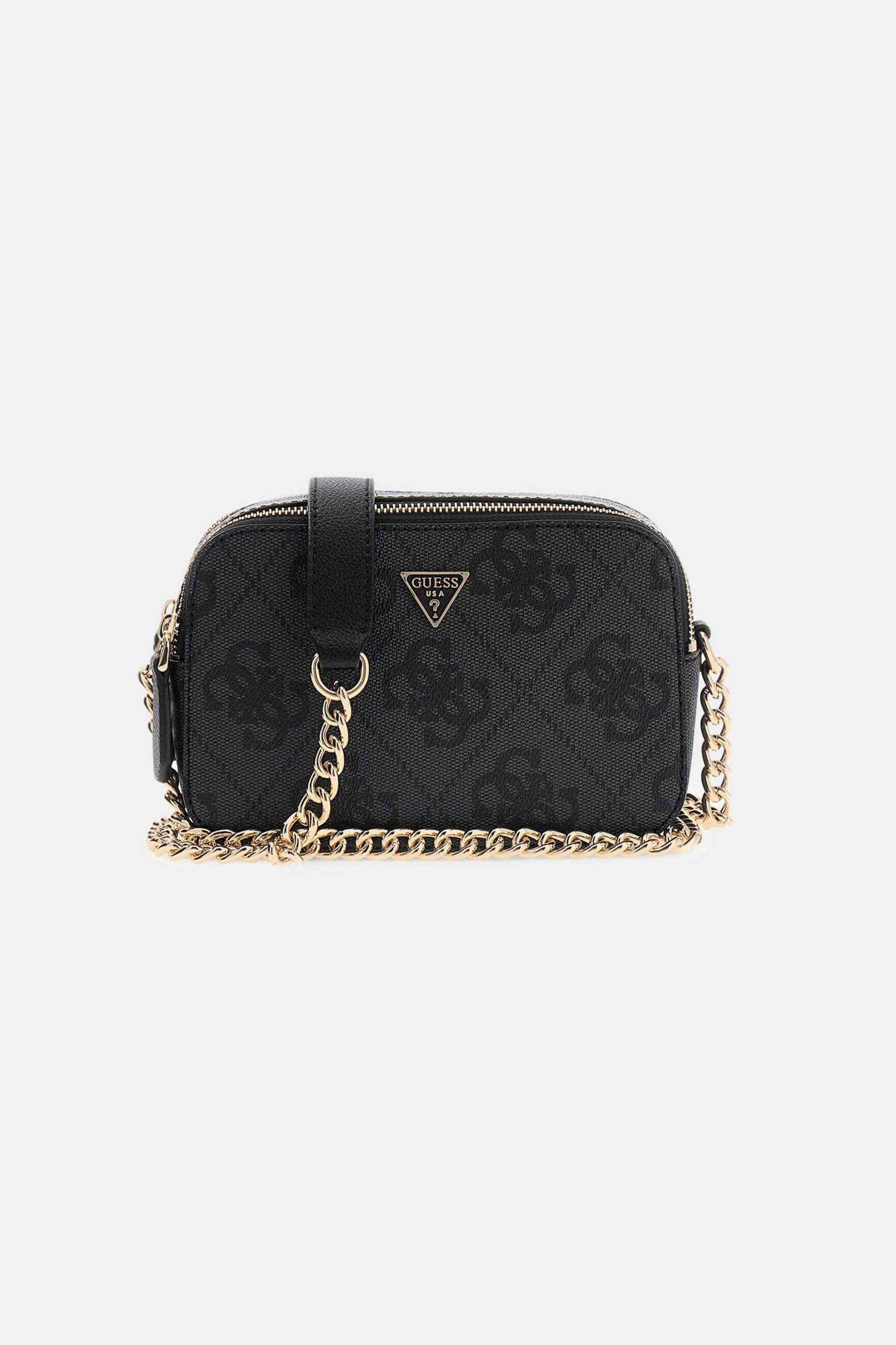 Guess γυναικεία τσάντα crossbody με μεταλλικό λογότυπο και all-over logo print "Noelle II" - HWSO9672140 Μαύρο