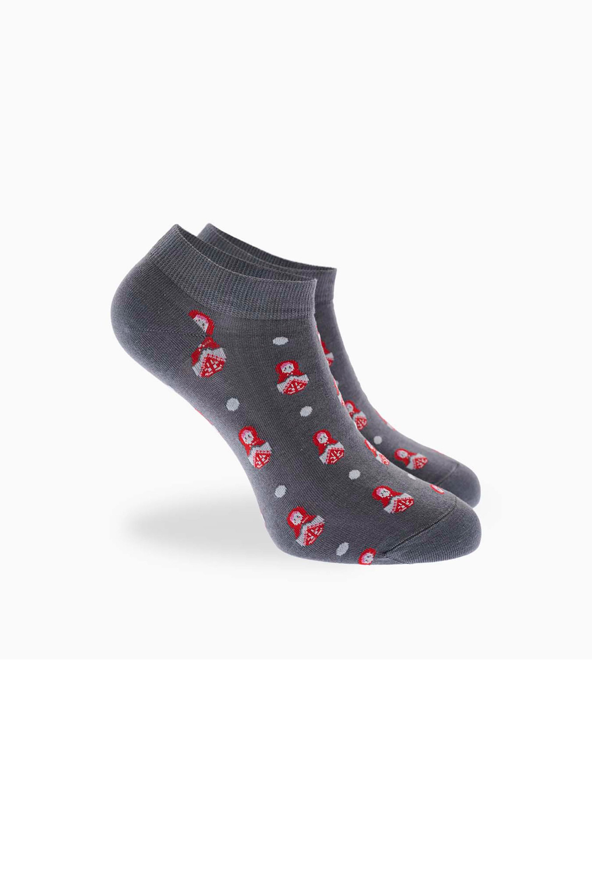 Walk γυναικείες κοντές κάλτσες με all-over babushka print - W134-16 Γκρι Σκούρο