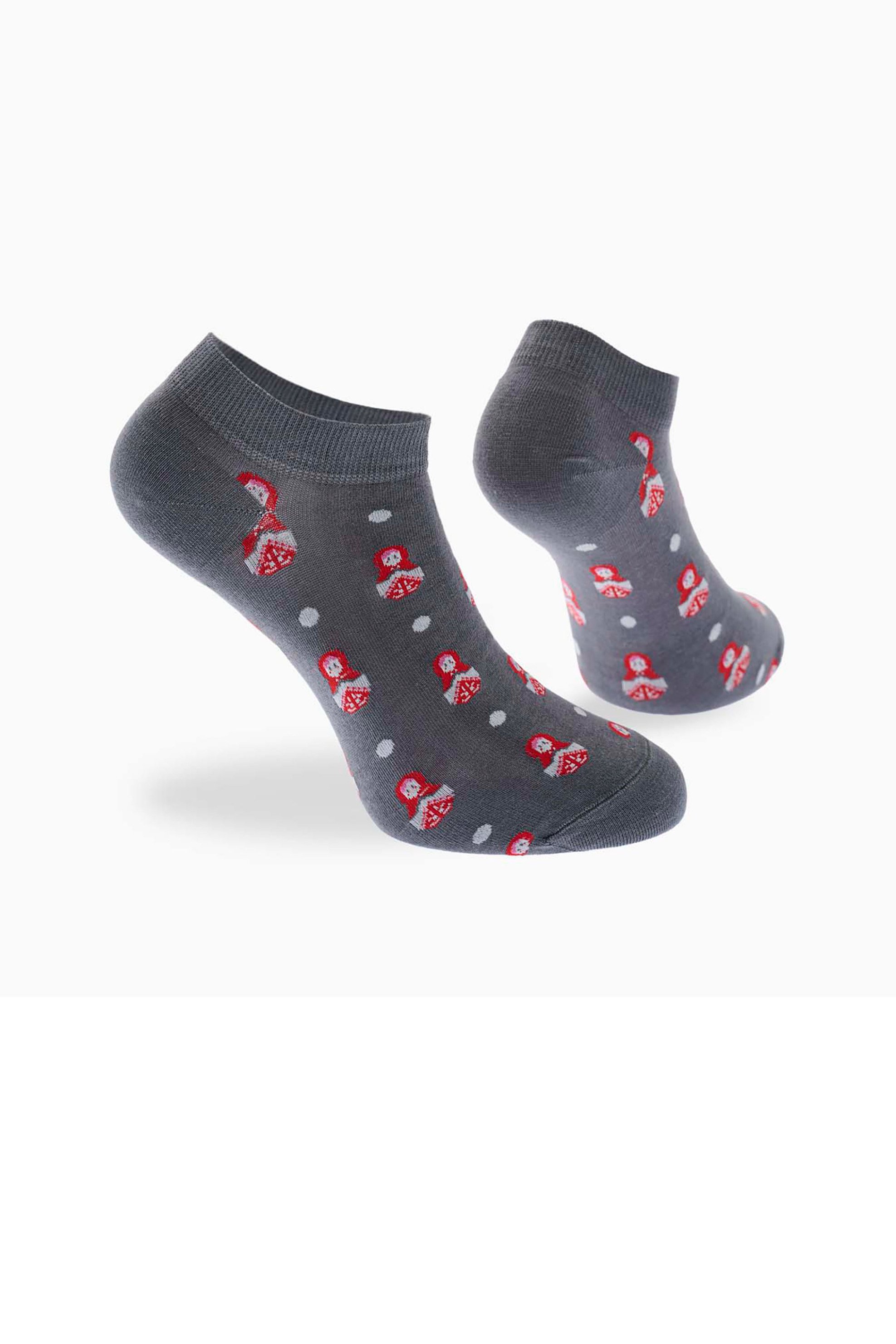 Walk γυναικείες κοντές κάλτσες με all-over babushka print - W134-16 Γκρι Σκούρο