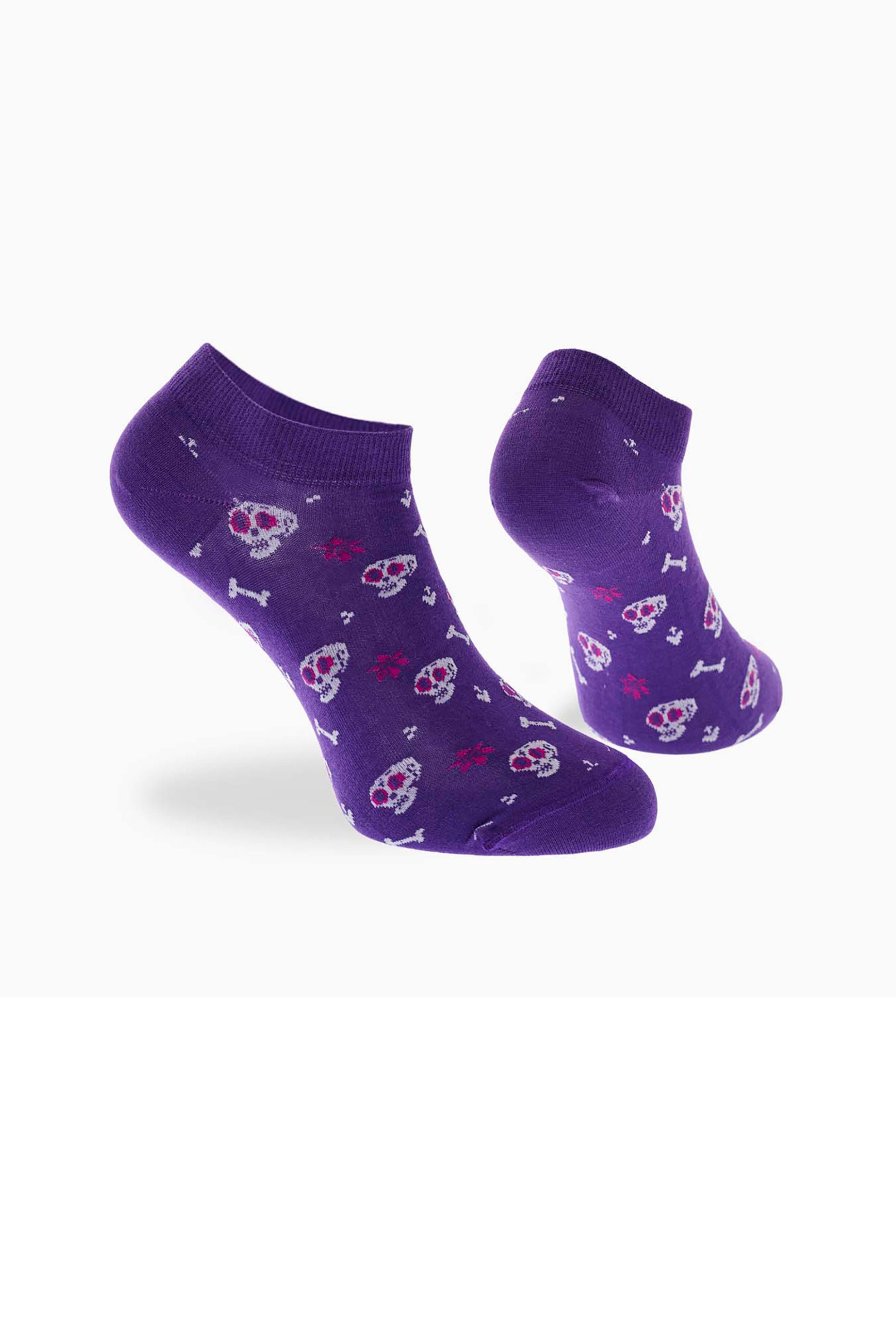 Walk γυναικείες κοντές κάλτσες με all-over skeletons print - W134-17 Μοβ