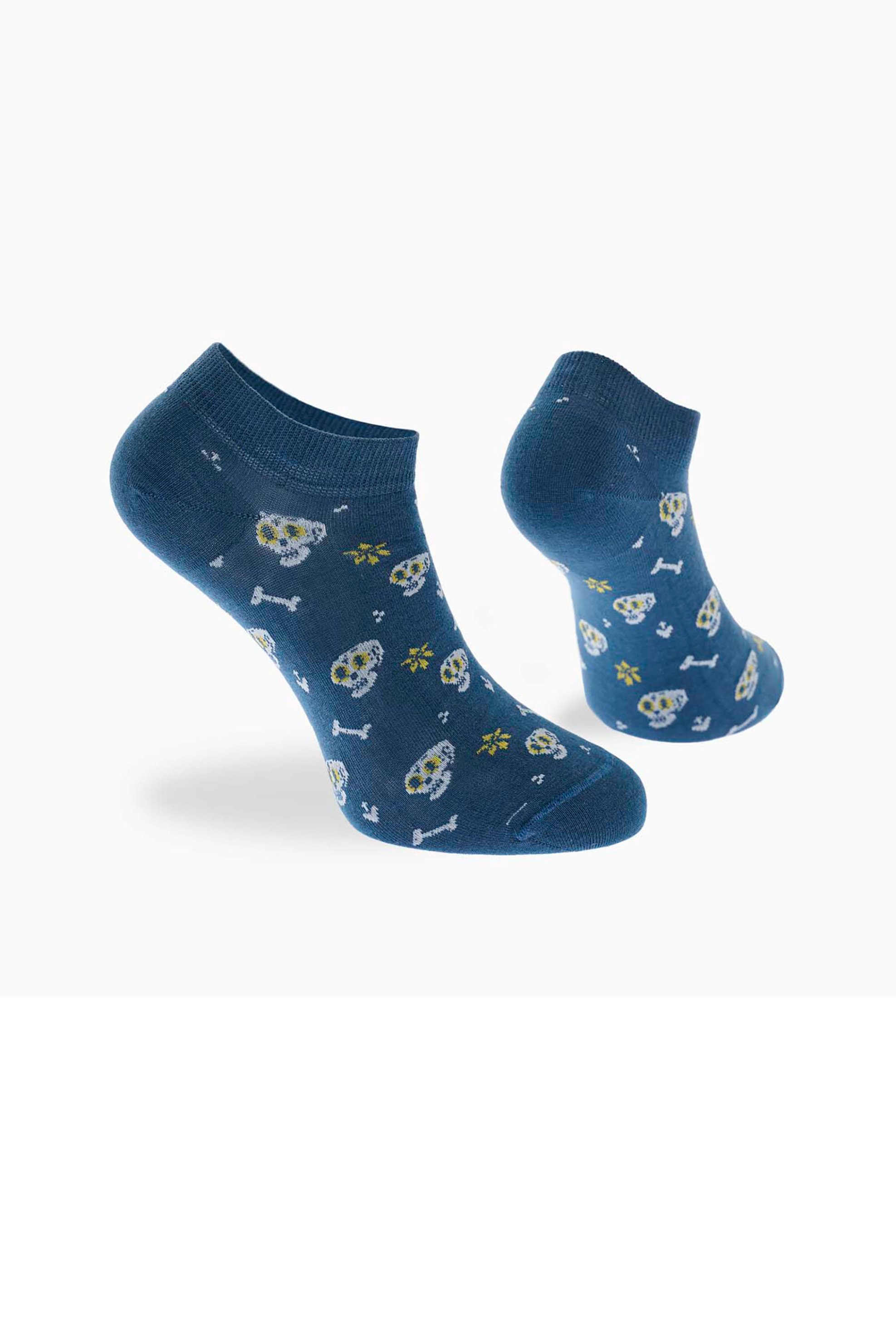 Walk γυναικείες κοντές κάλτσες με all-over skeletons print - W134-17 Μπλε