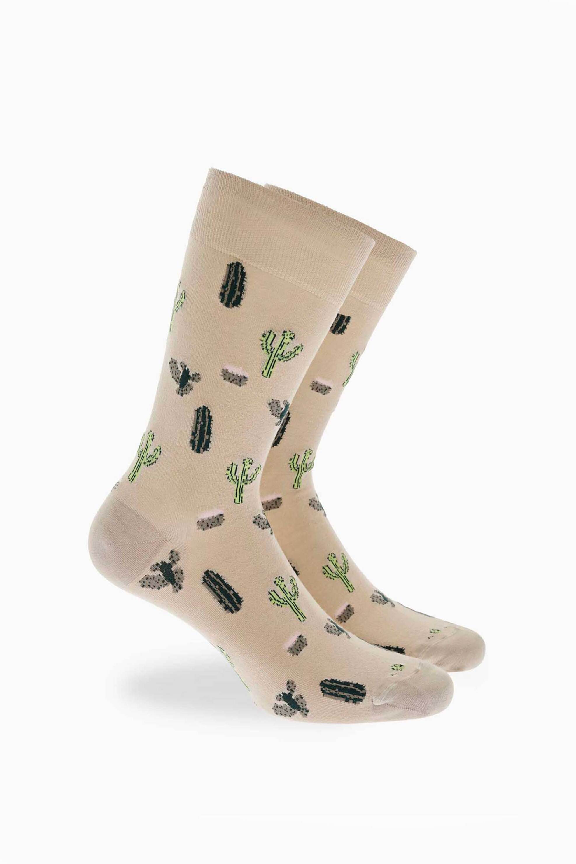 Walk ανδρικές μακριές κάλτσες με all-over cactus print - W304-50 Μπεζ
