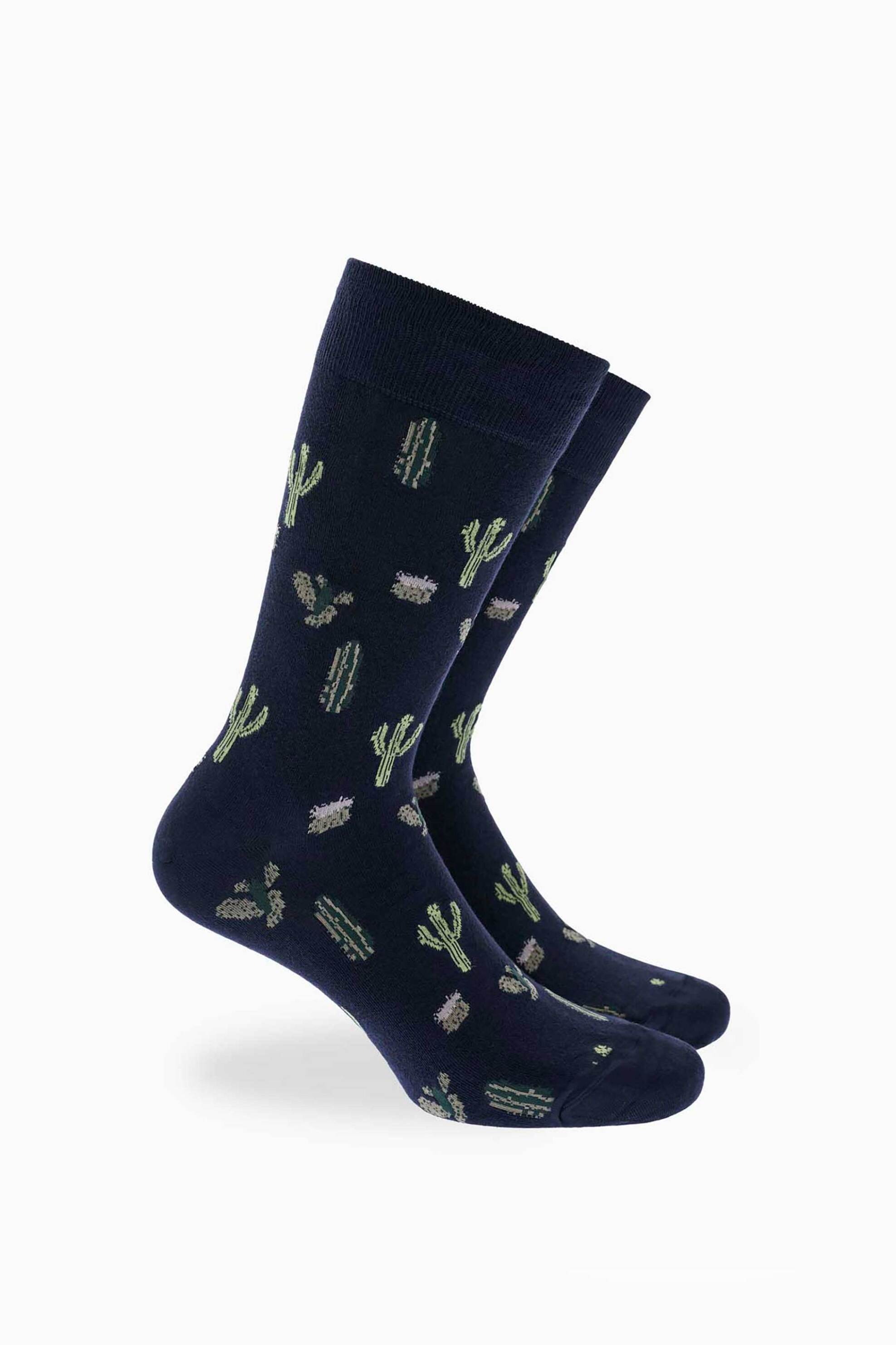 Walk ανδρικές μακριές κάλτσες με all-over cactus print - W304-50 Σκούρο Μπλε