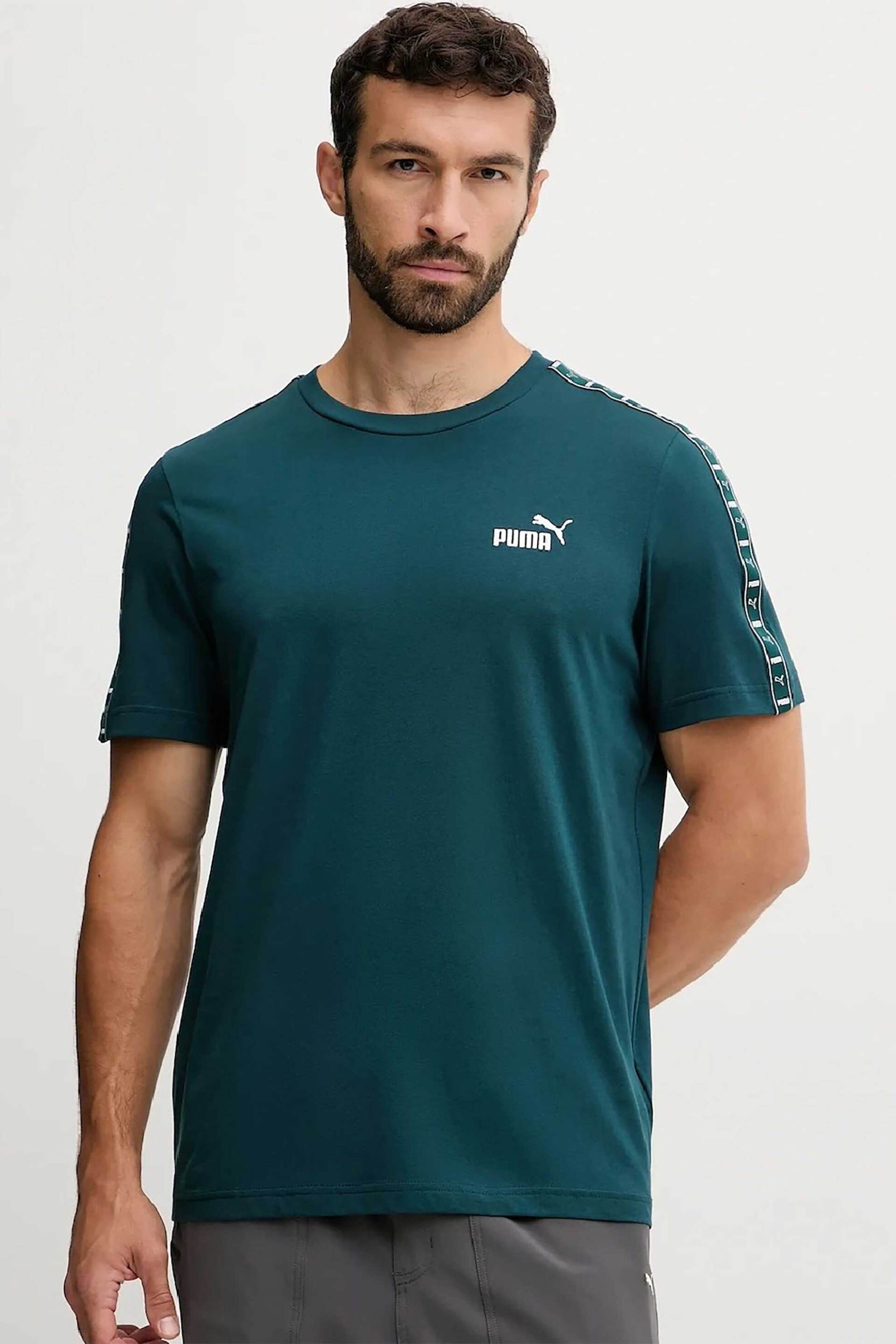 Puma ανδρικό T-shirt με λογότυπο Regular Fit "Essentials Tape" - 684674 Πετρόλ