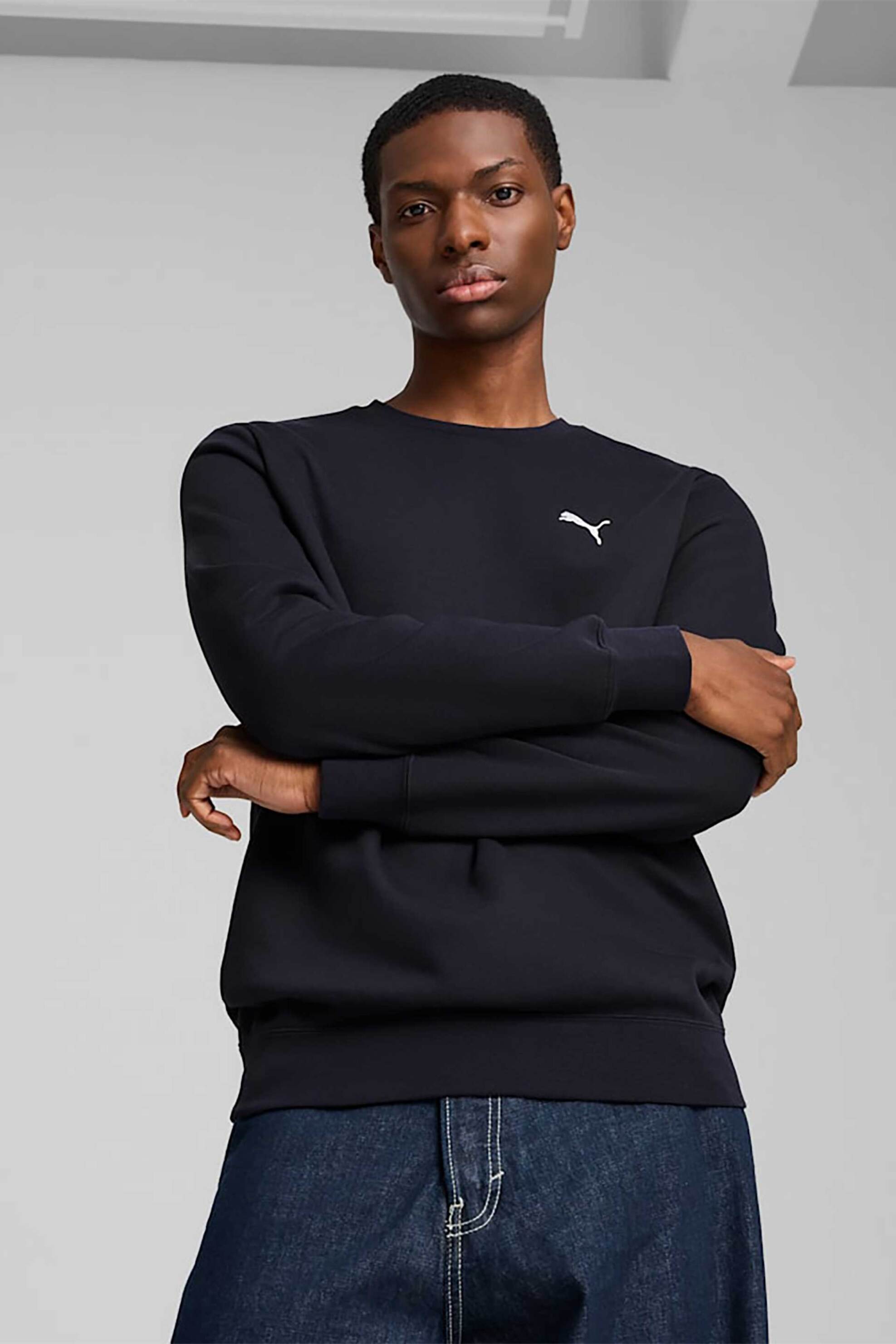 Puma ανδρική μπλούζα φούτερ με λογότυπο Regular Fit "Essential" - 682566 Μπλε Σκούρο