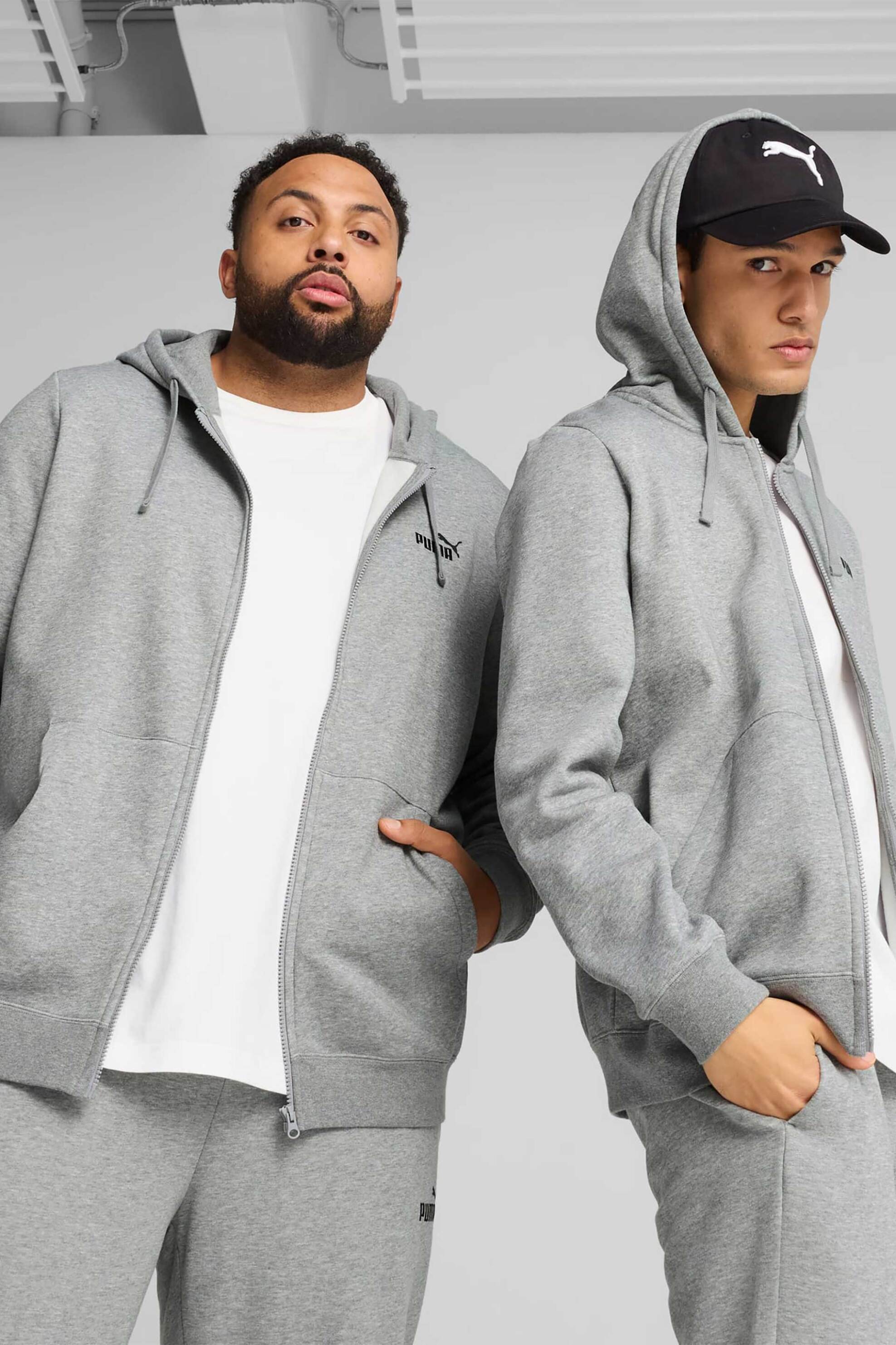 Puma ανδρική ζακέτα φούτερ με κουκούλα και λογότυπο Regular Fit "Essential" - 682586 Γκρι