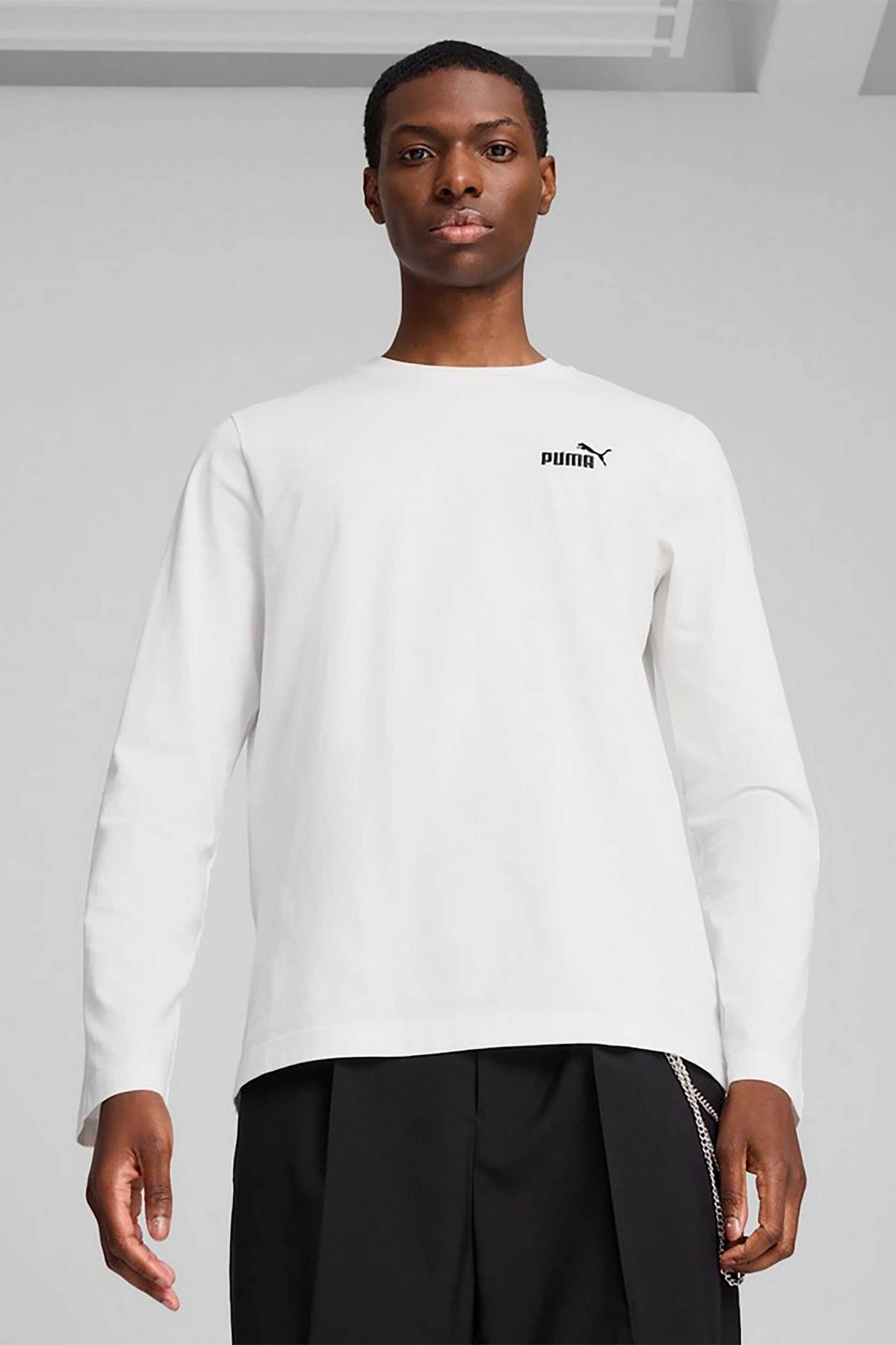 Puma ανδρική μακρυμάνικη μπλούζα με λογότυπο Regular Fit "Essential" - 682546 Λευκό