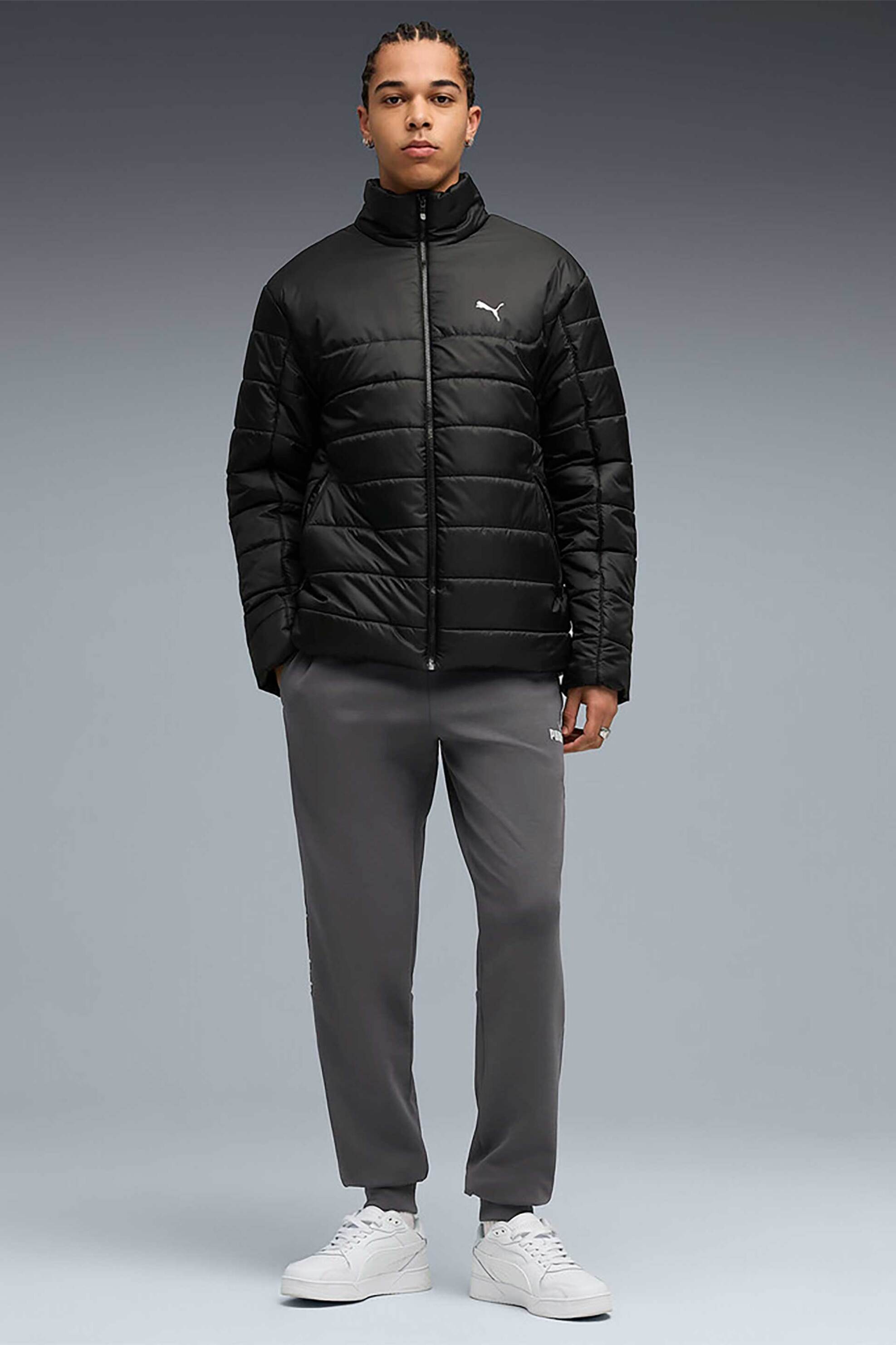 Puma ανδρικό παντελόνι φόρμας με λογότυπο Regular Fit "Essential Tape" - 689179 Γκρι Σκούρο