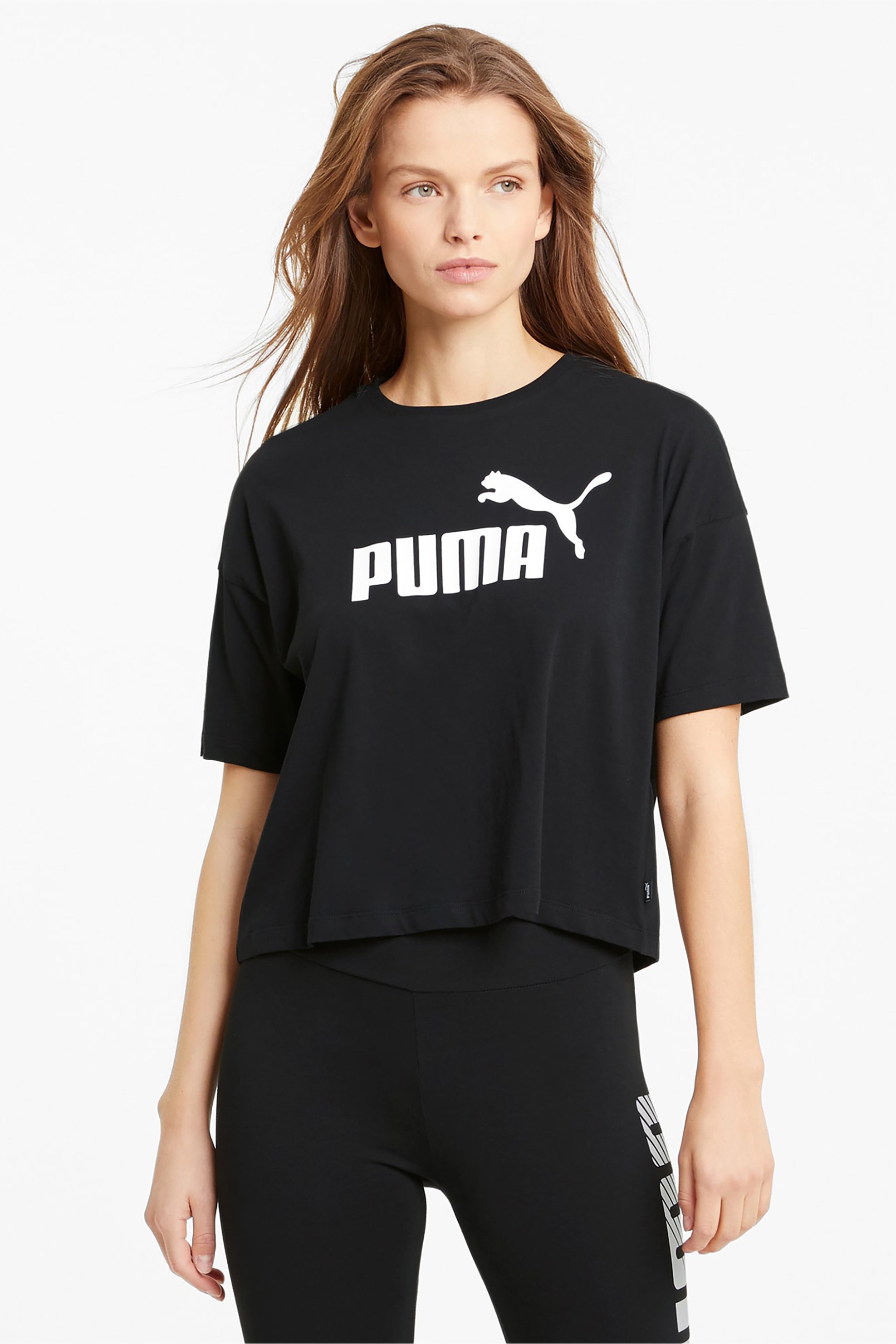 Puma γυναικείο T-shirt cropped Relaxed Fit "Essentials Logo" - 586866 Μαύρο