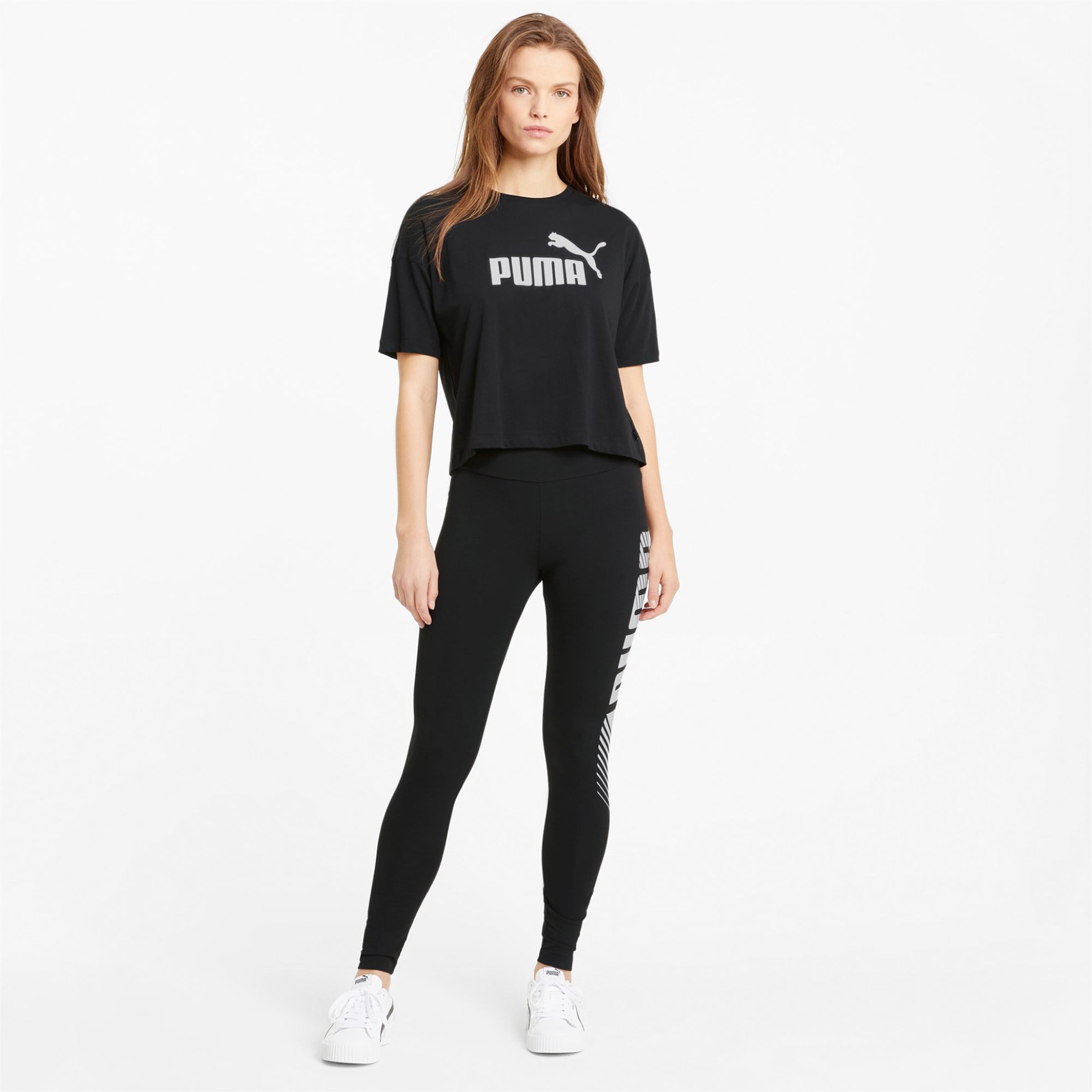 PUMA Puma γυναικείο T-shirt cropped Relaxed Fit "Essentials Logo" - 586866 Μαύρο - 2