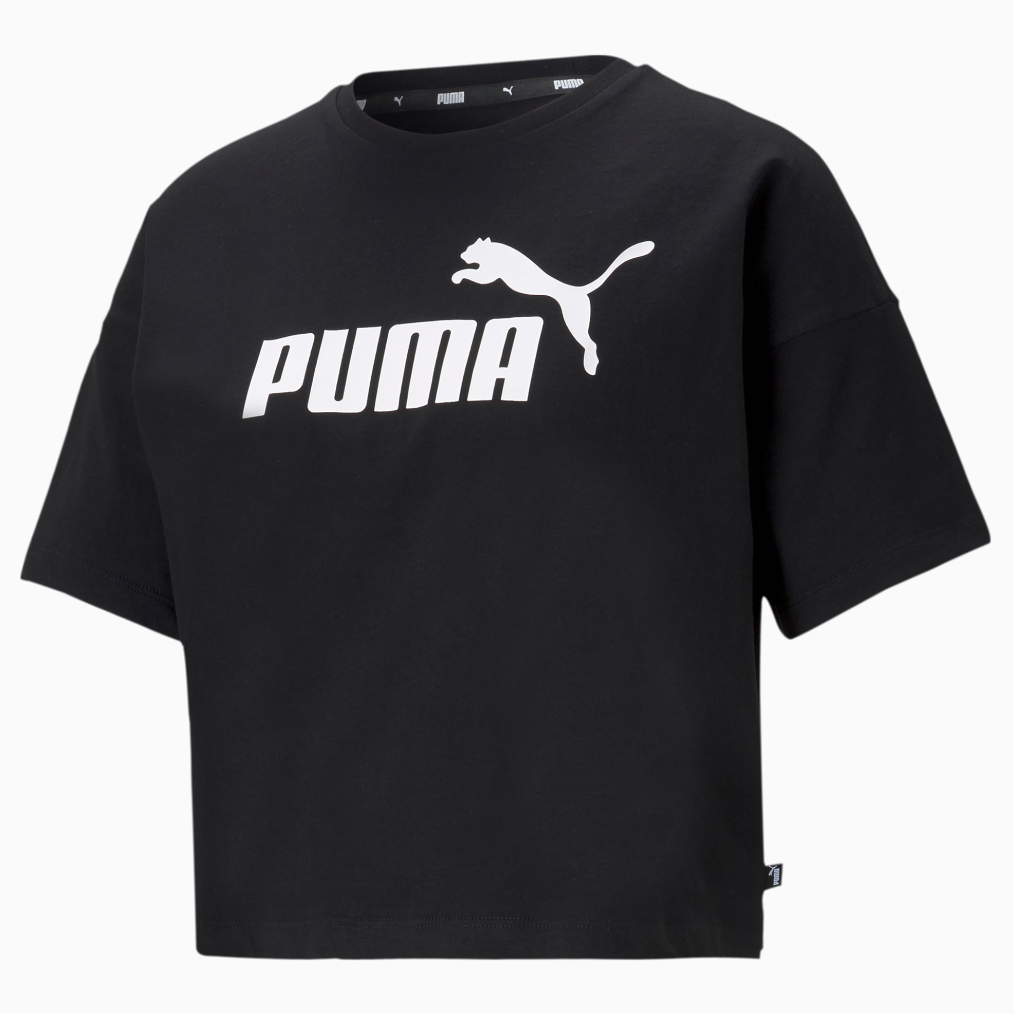Puma Γυναικείο T-Shirt Cropped Relaxed Fit Essentials Logo - 586866 Μαύρο