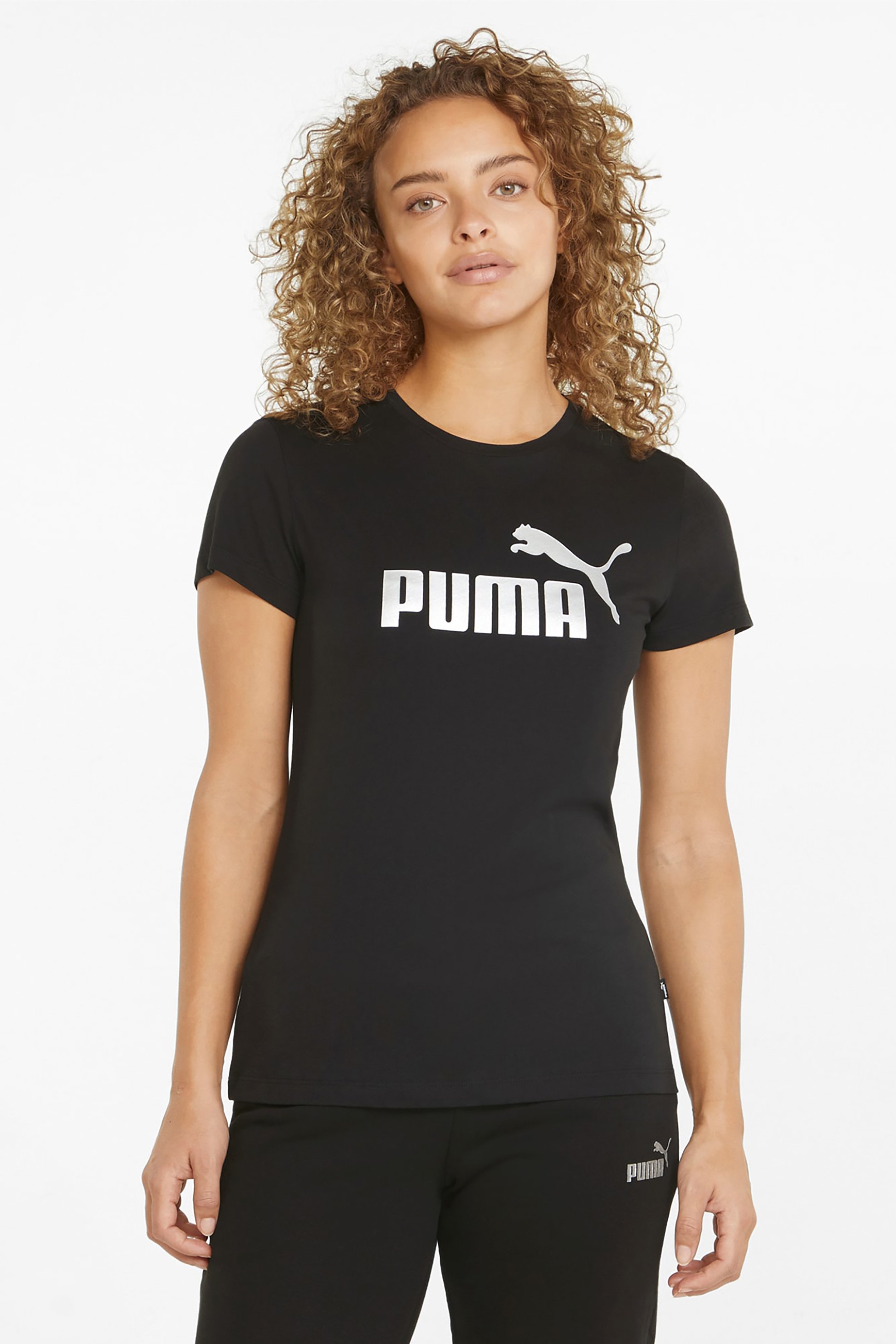 Puma γυναικείο T-shirt με logo print Regular Fit "Essentials Metallic Logo" - 848303 Μαύρο