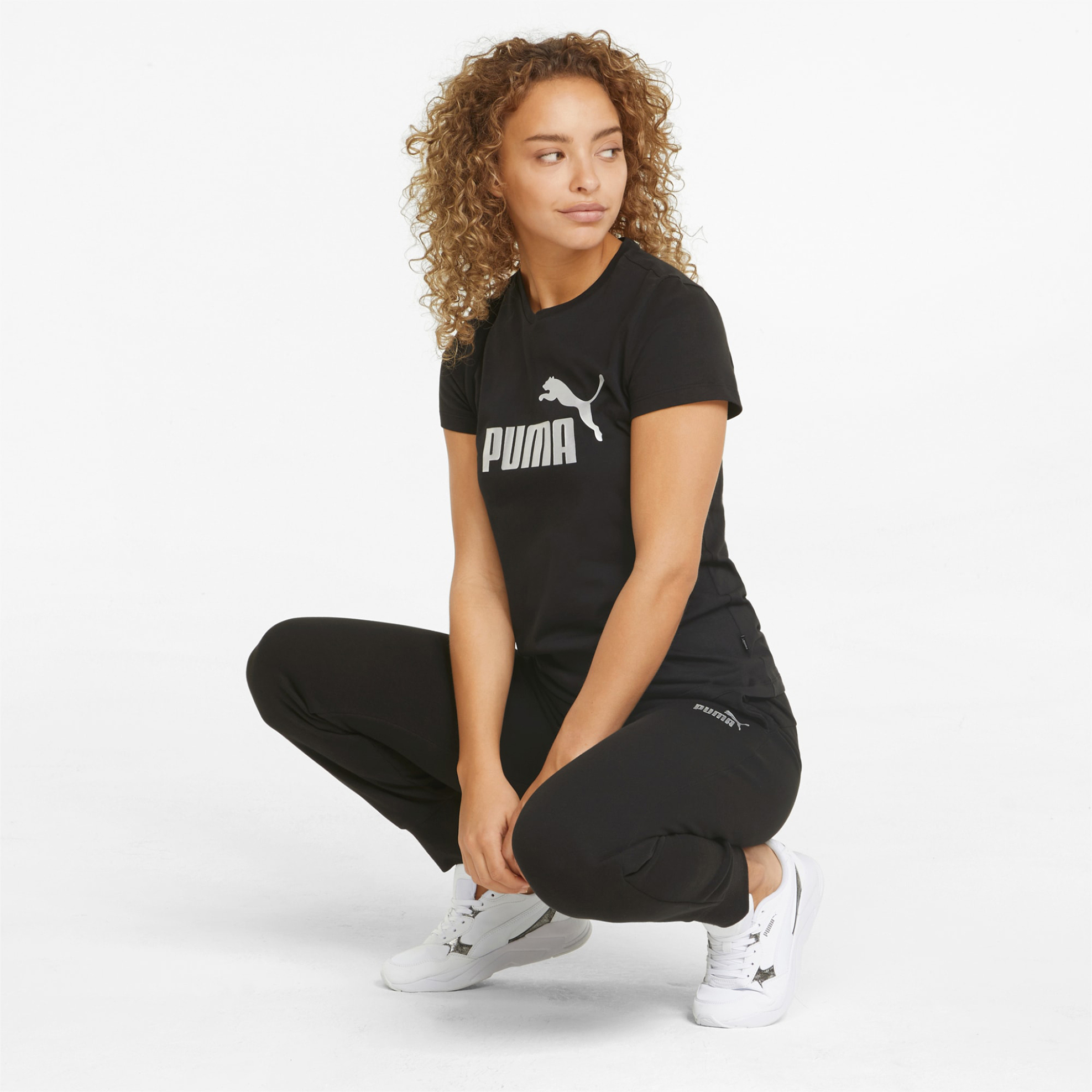 Puma Γυναικείο T-Shirt με Logo Print Regular Fit Essentials Metallic - 848303 Μαύρο