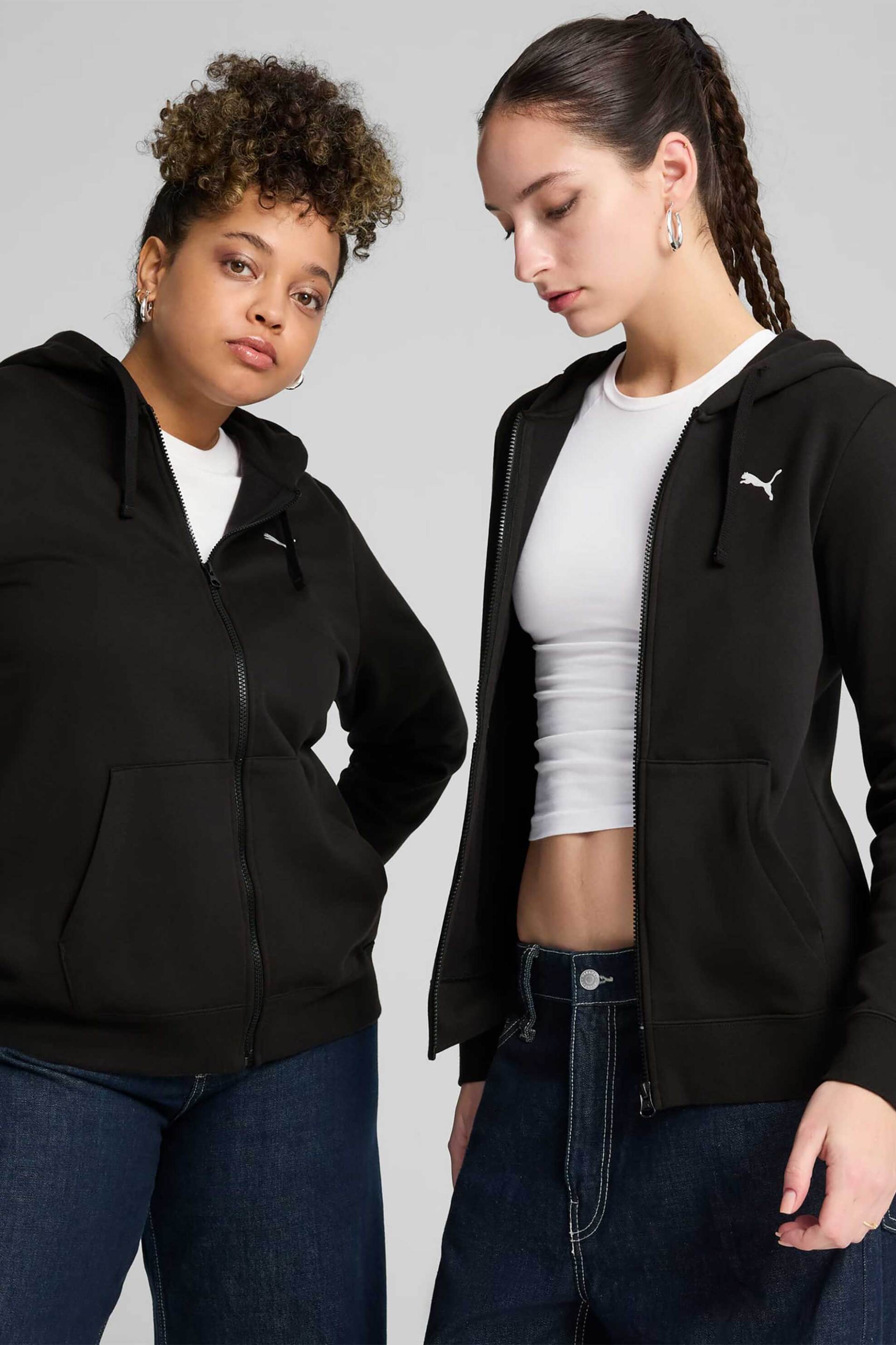 Puma γυναικεία ζακέτα φούτερ με κουκούλα και λογότυπο Regular Fit "Essentials" - 682404 Μαύρο