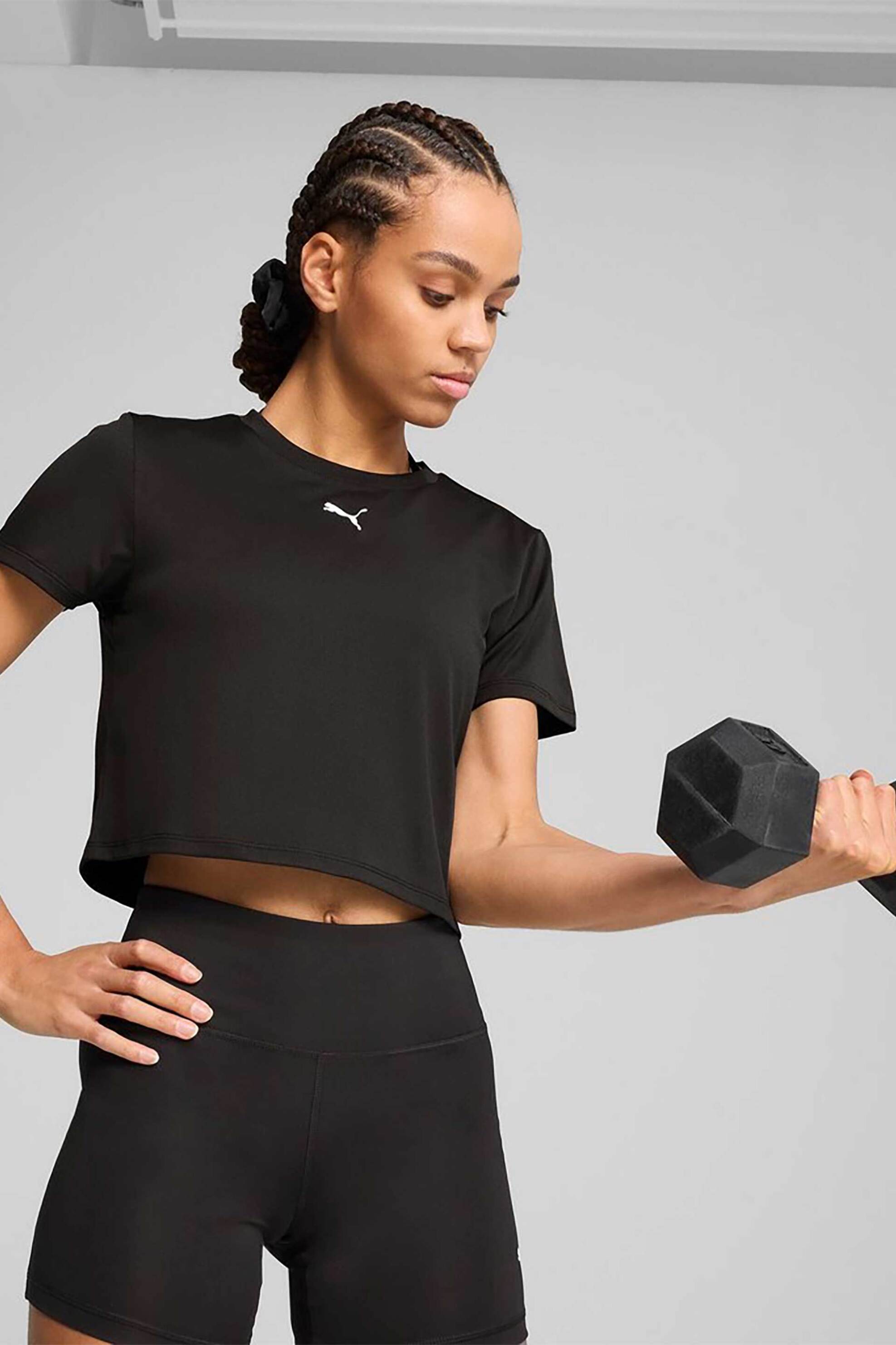 Puma γυναικείο T-shirt cropped με λογότυπο Regular Fit "Train All Day Essentials Baby" - 525894 Μαύρο