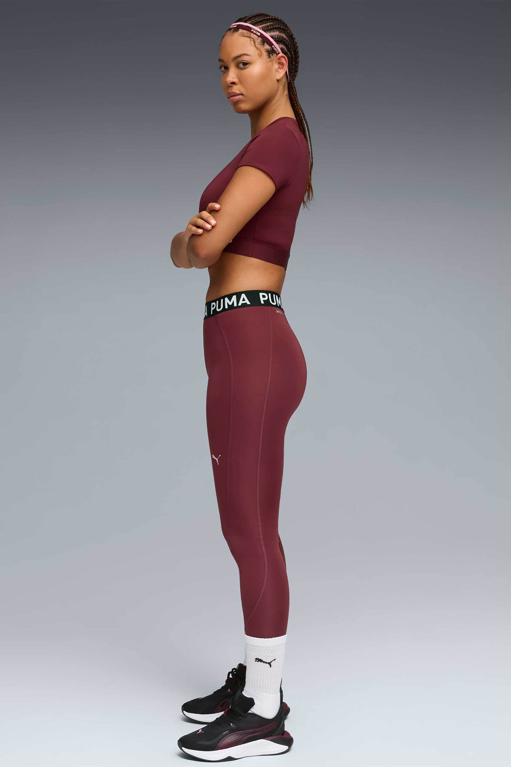 Puma γυναικείο αθλητικό κολάν ψηλόμεσο με logo tape Tight Fit "Puma Strong" - 526000 Μπορντό