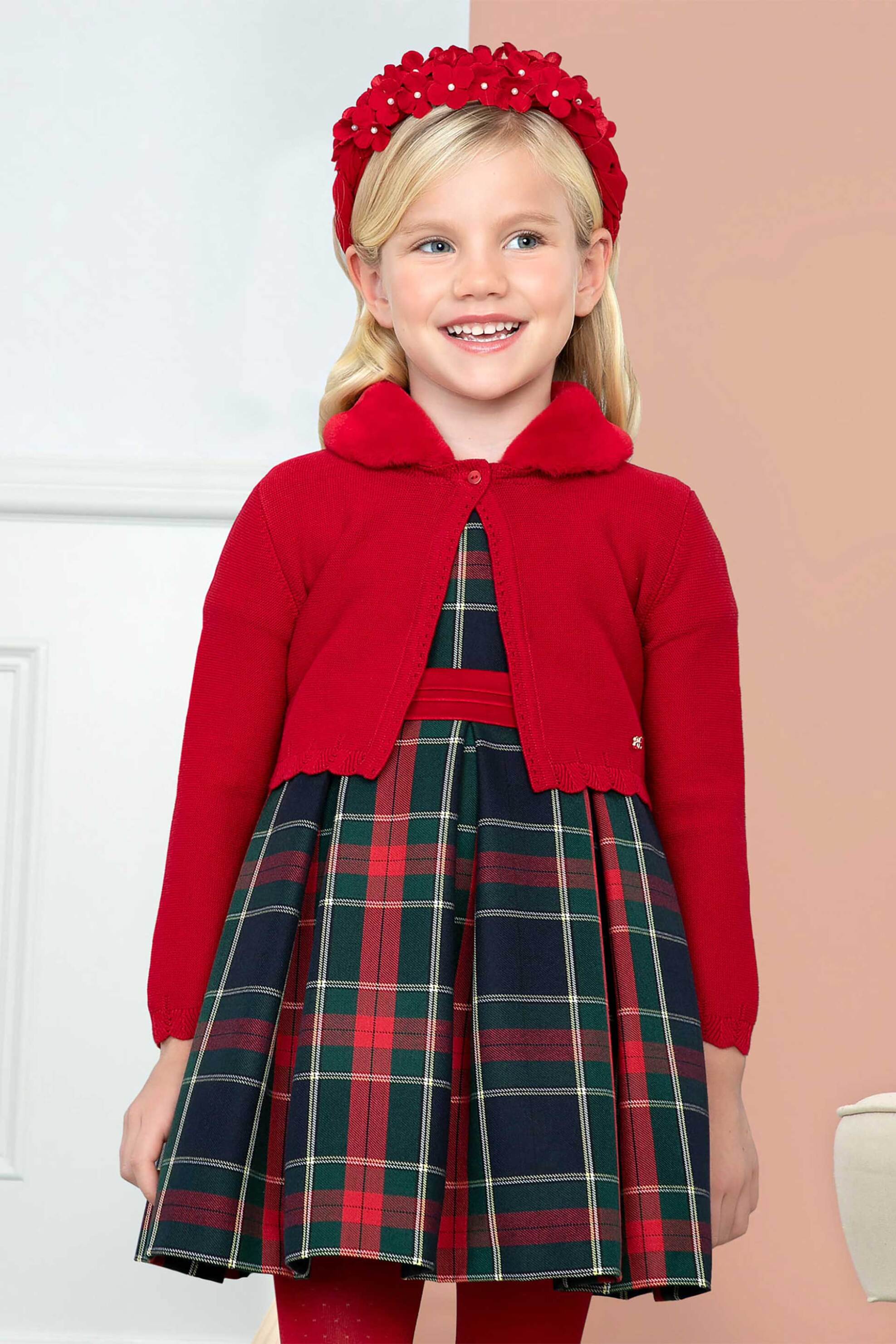 Abel & Lula παιδική ζακέτα μονόχρωμη με wavy τελείωμα και αποσπώμενο γουνάκι - 5862 Κόκκινο