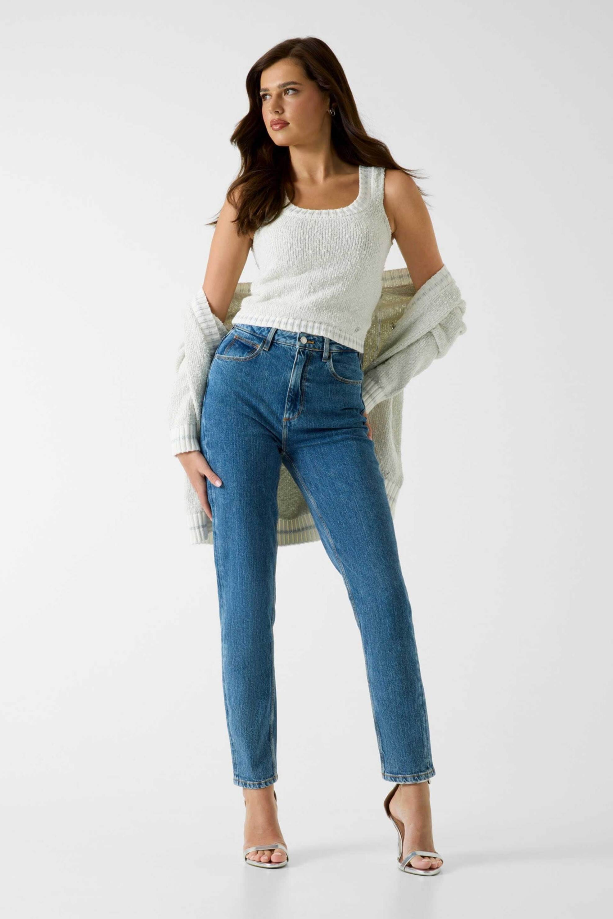 Guess γυναικείο τζιν παντελόνι πεντάτσεπο Mom Fit - W2YA21D4NH5 Denim Blue