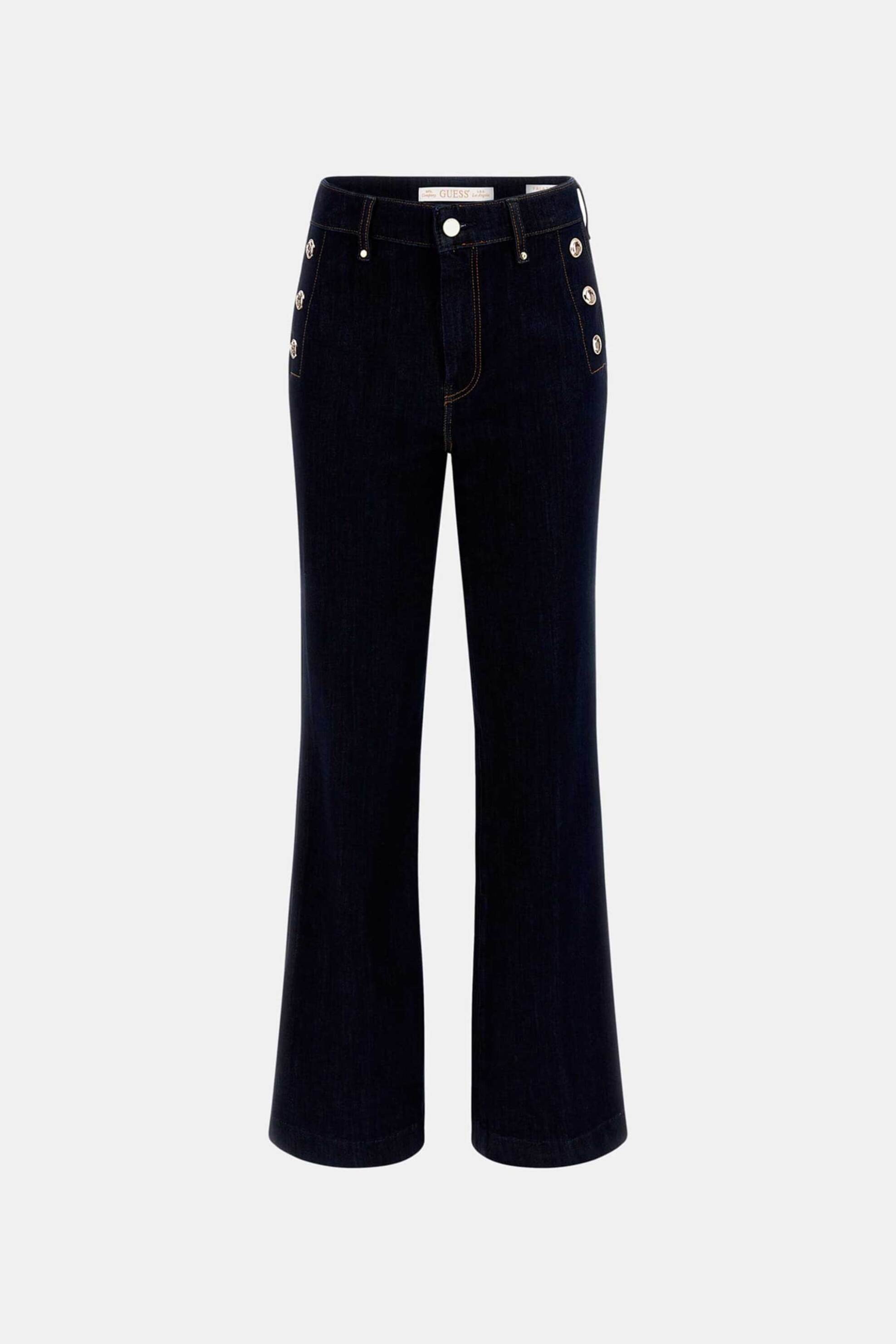 Guess γυναικείο τζιν παντελόνι chino με διακοσμητικά κουμπία και logo patch "New Faye" - W5RA0PD5PW1 Denim Blue Σκούρο φωτογραφία