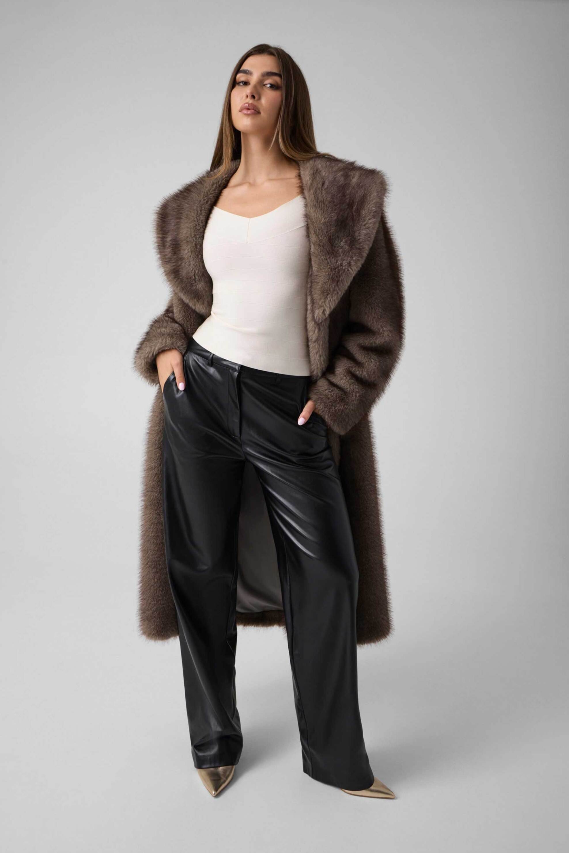 Guess γυναικείο παντελόνι faux leather Wide Leg 