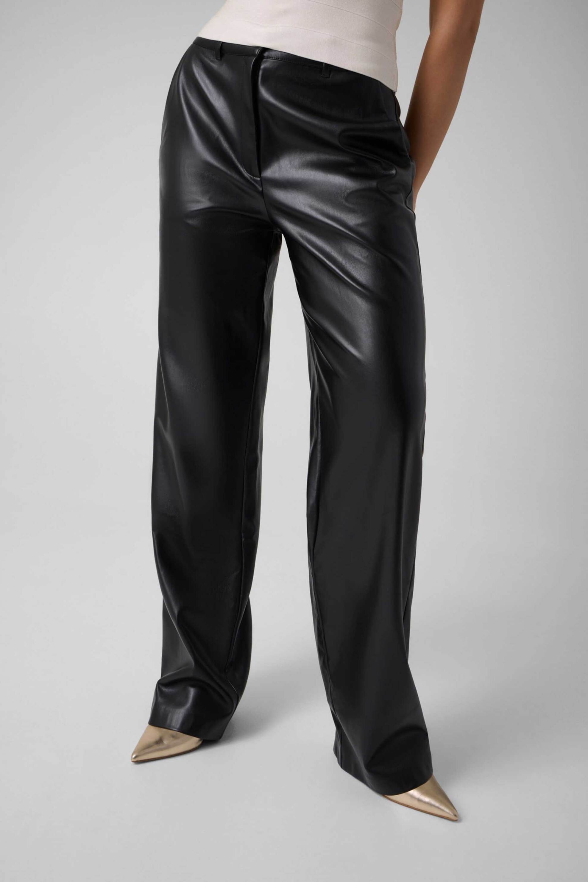 Guess γυναικείο παντελόνι faux leather Wide Leg 