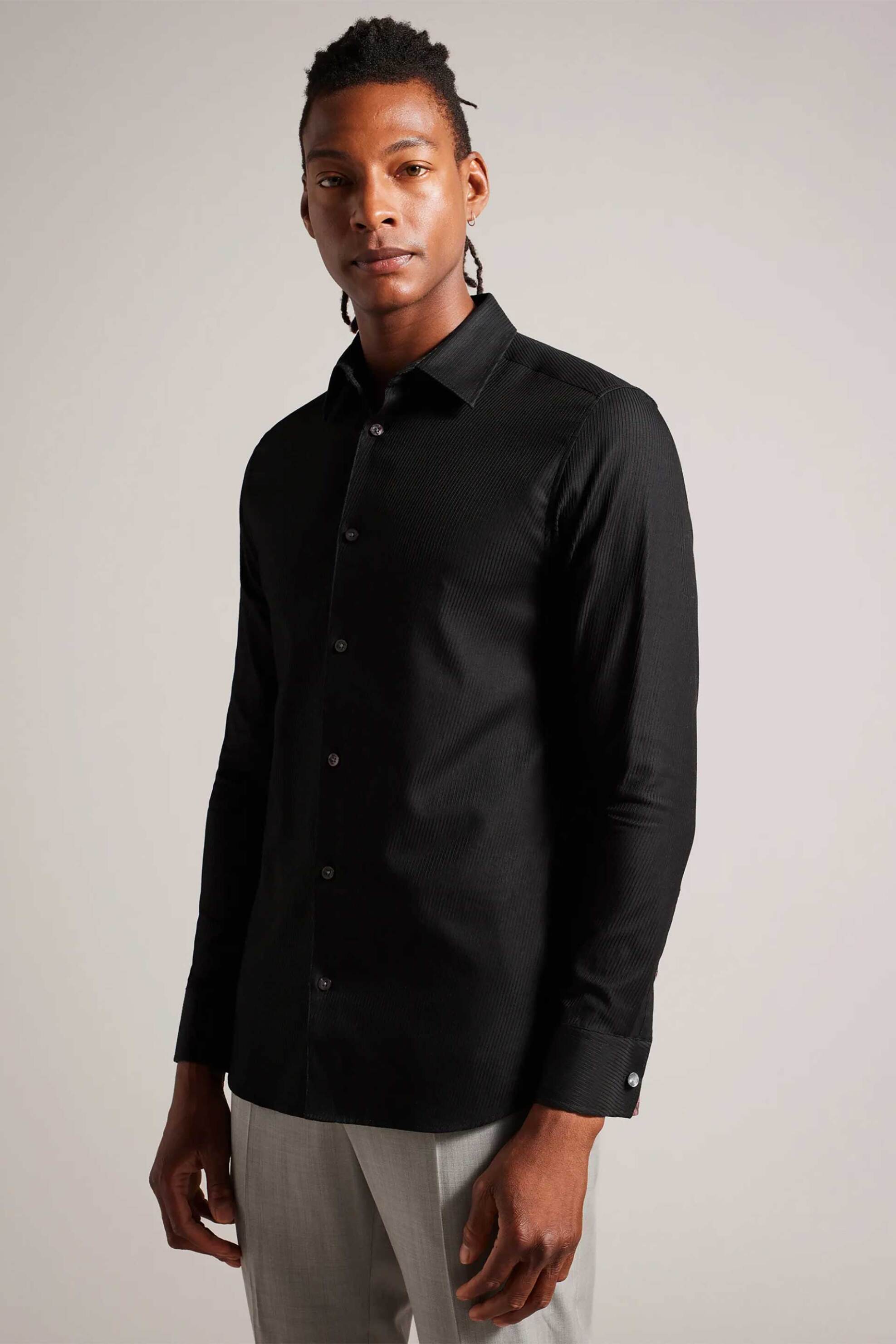 TED BAKER Ted Baker ανδρικό πουκάμισο με textured ριγέ σχέδιο "Lecce" - 271741 Μαύρο