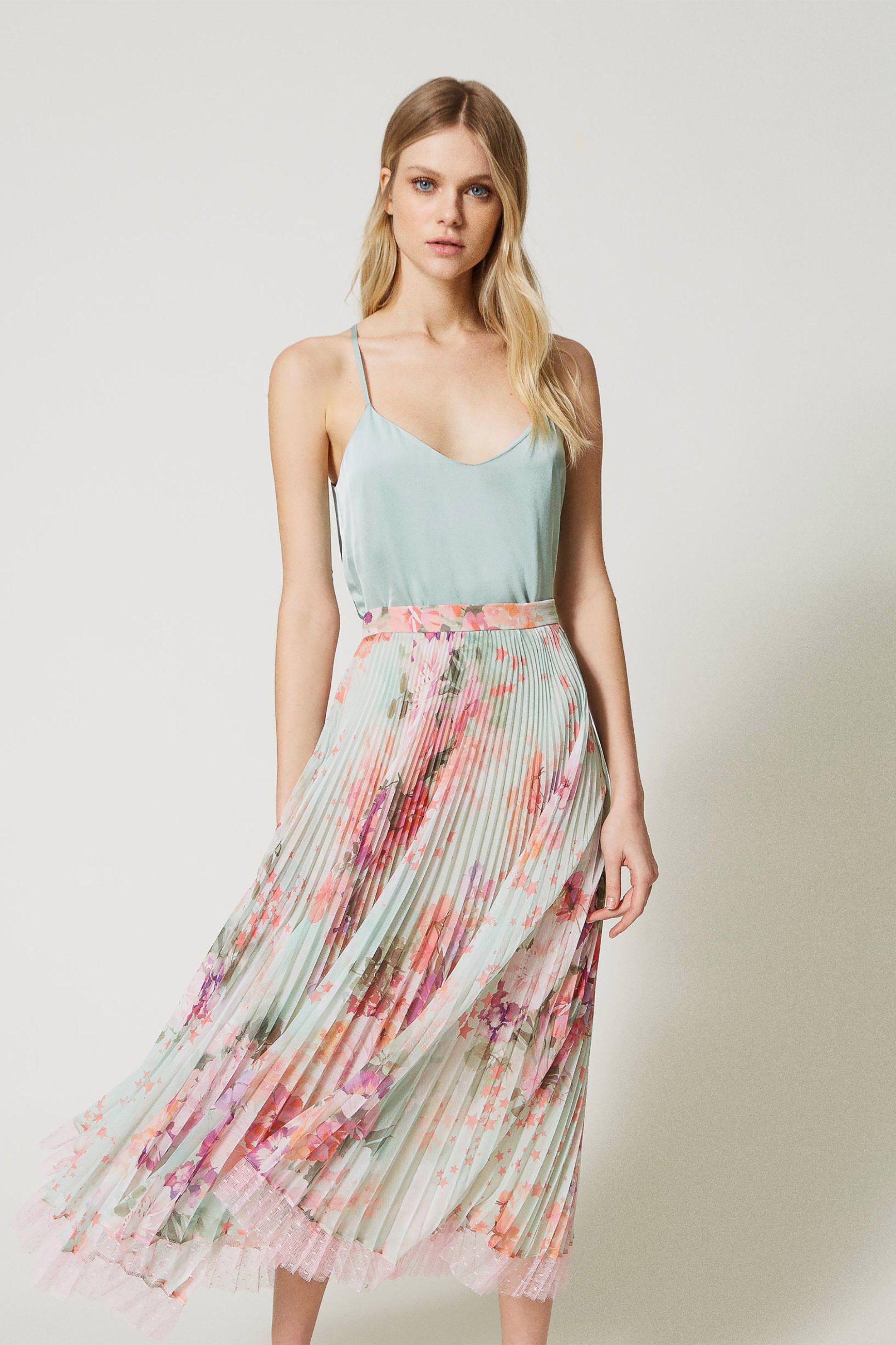  Twinset γυναικεία midi φούστα πλισέ με all-over floral print - 231TP2733 Βεραμάν 2025