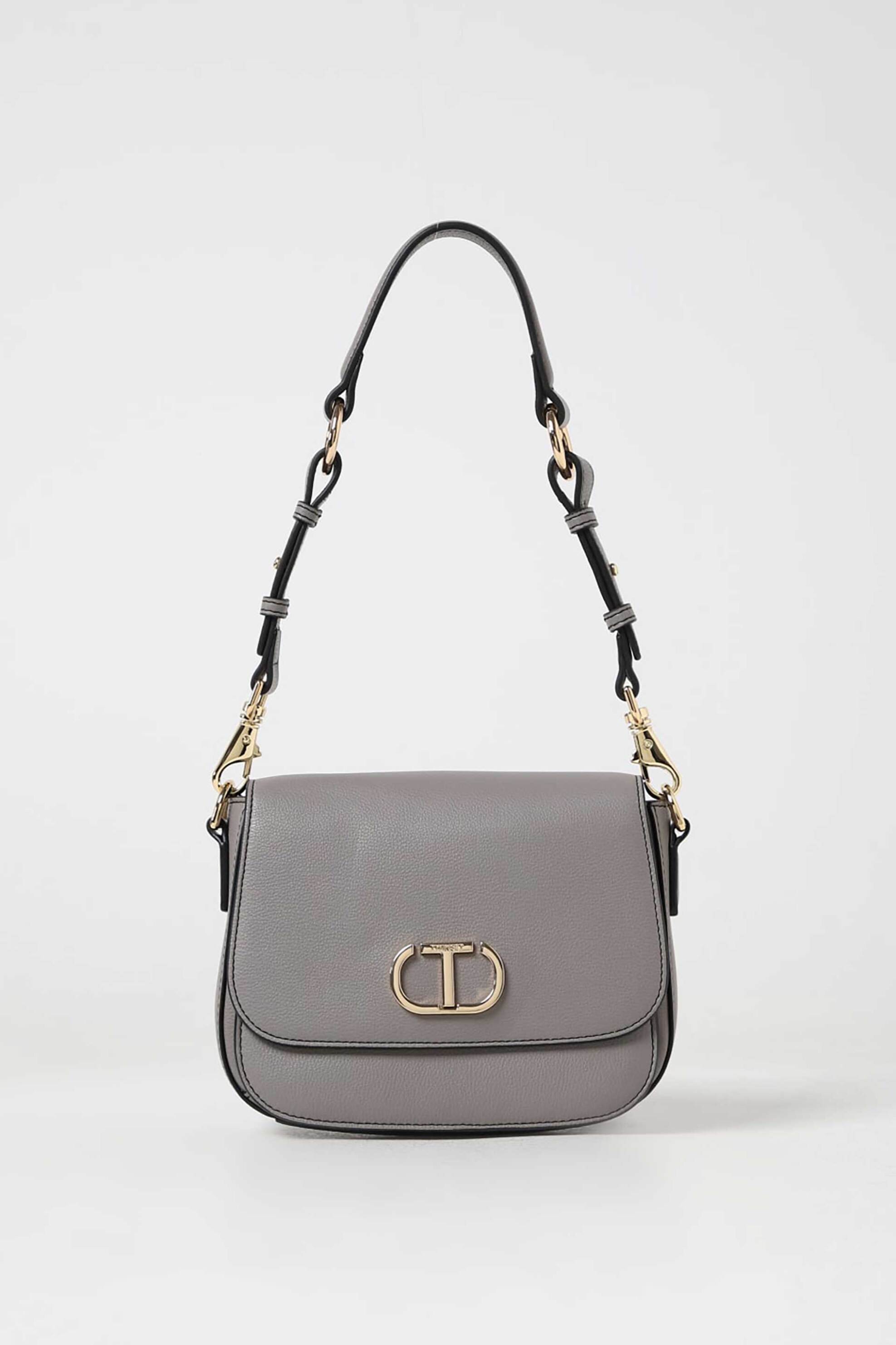 Twinset γυναικεία τσάντα crossbody μονόχρωμη με μεταλλικές λεπτομέρειες - 241TB7132 Γκρι