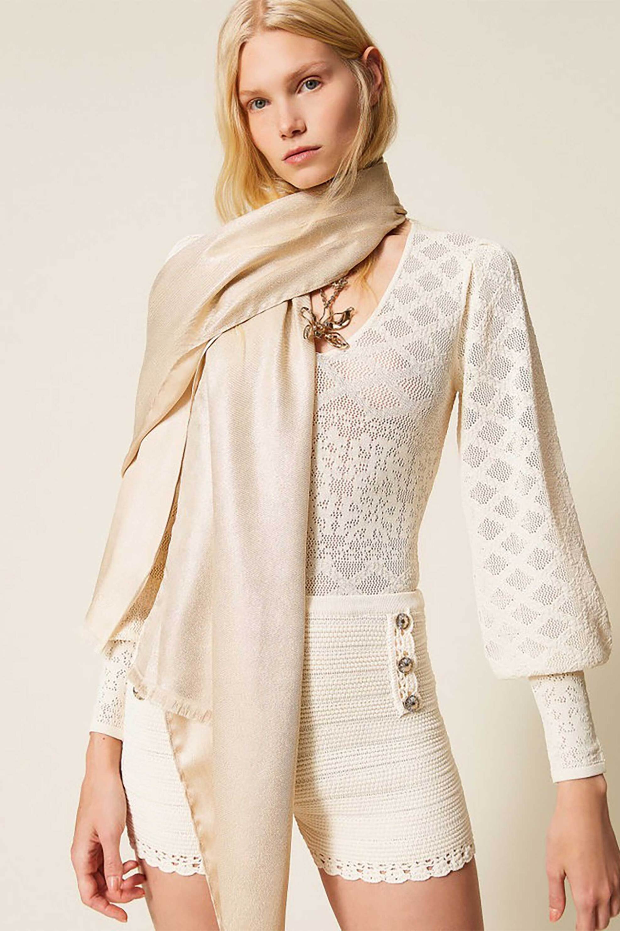 Twinset Γυναικείο Κασκόλ με Jacquard Logo - 261Ta4330 Μπεζ