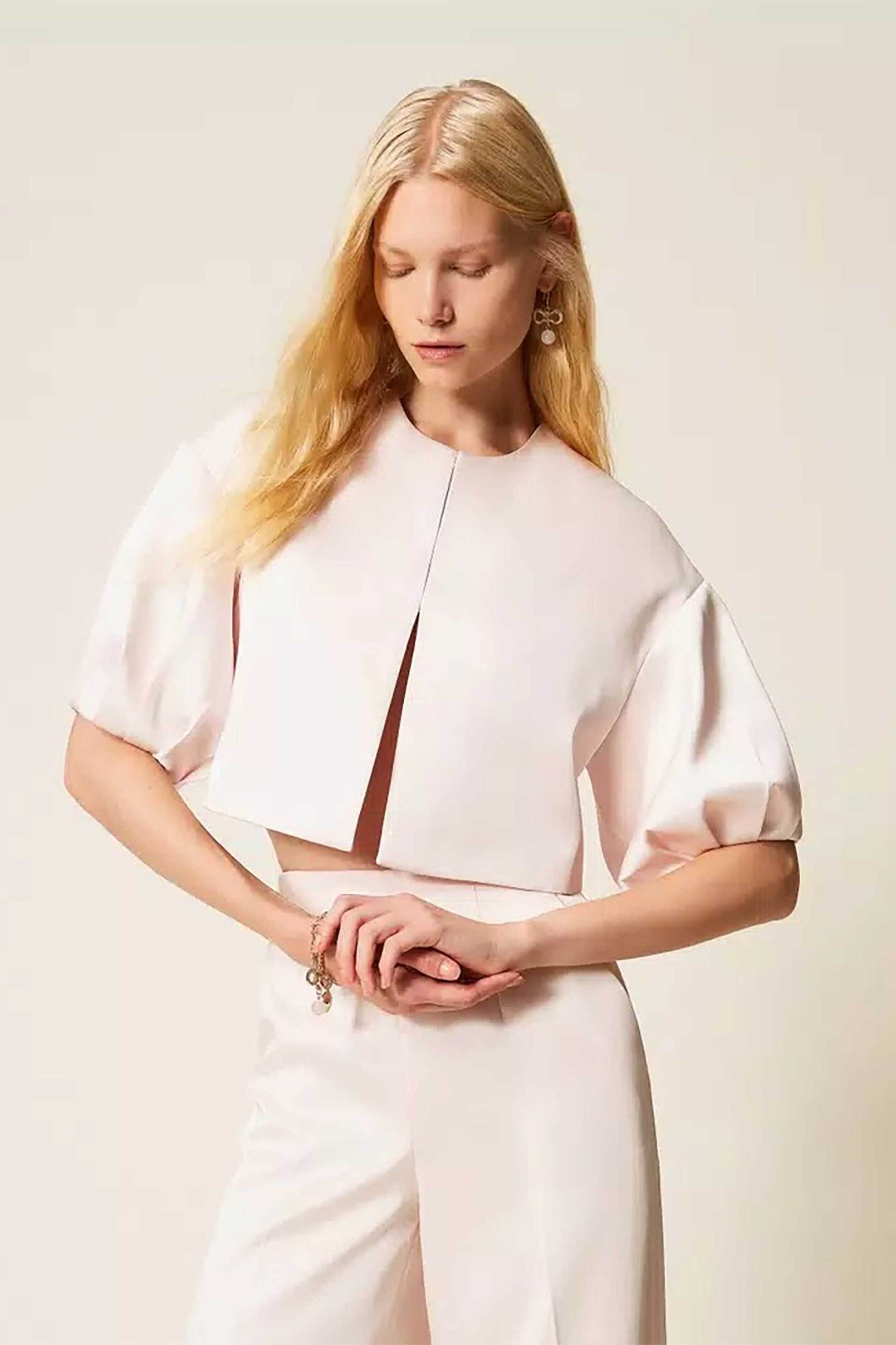 TWINSET Twinset γυναικείο cropped jacket με balloοn μανίκια - 261TP2410 Εκρού