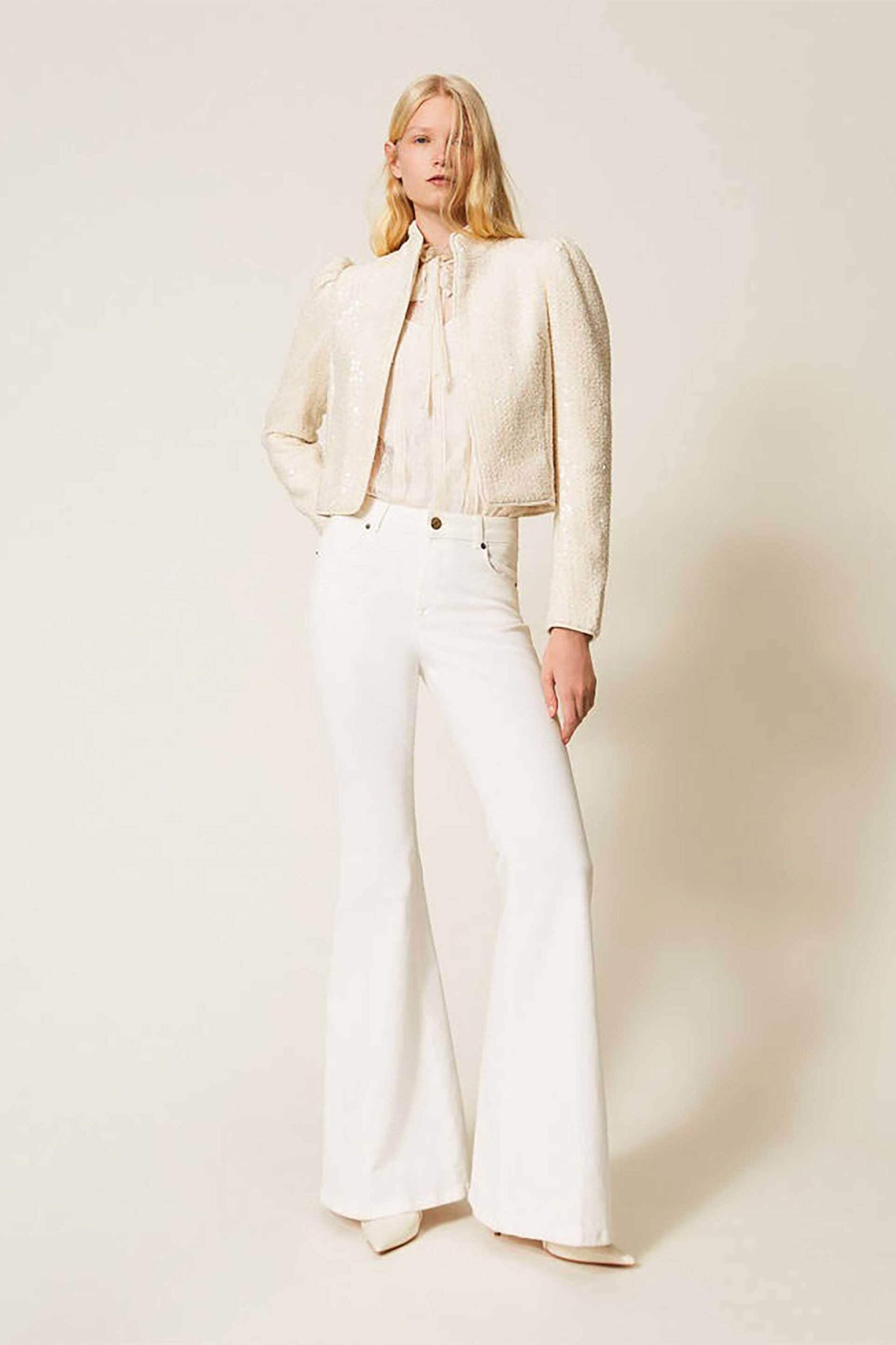 Twinset γυναικείο παντελόνι μονόχρωμο flared - 261TP2680 Λευκό