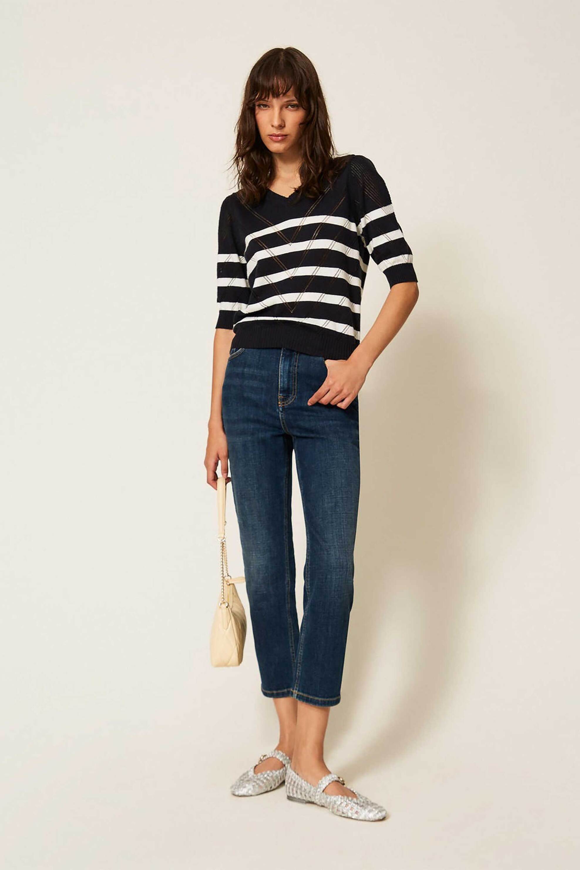 TWINSET Twinset γυναικεία πλεκτή μπλούζα ριγέ - 261TP3231 Μπλε Σκούρο - 2