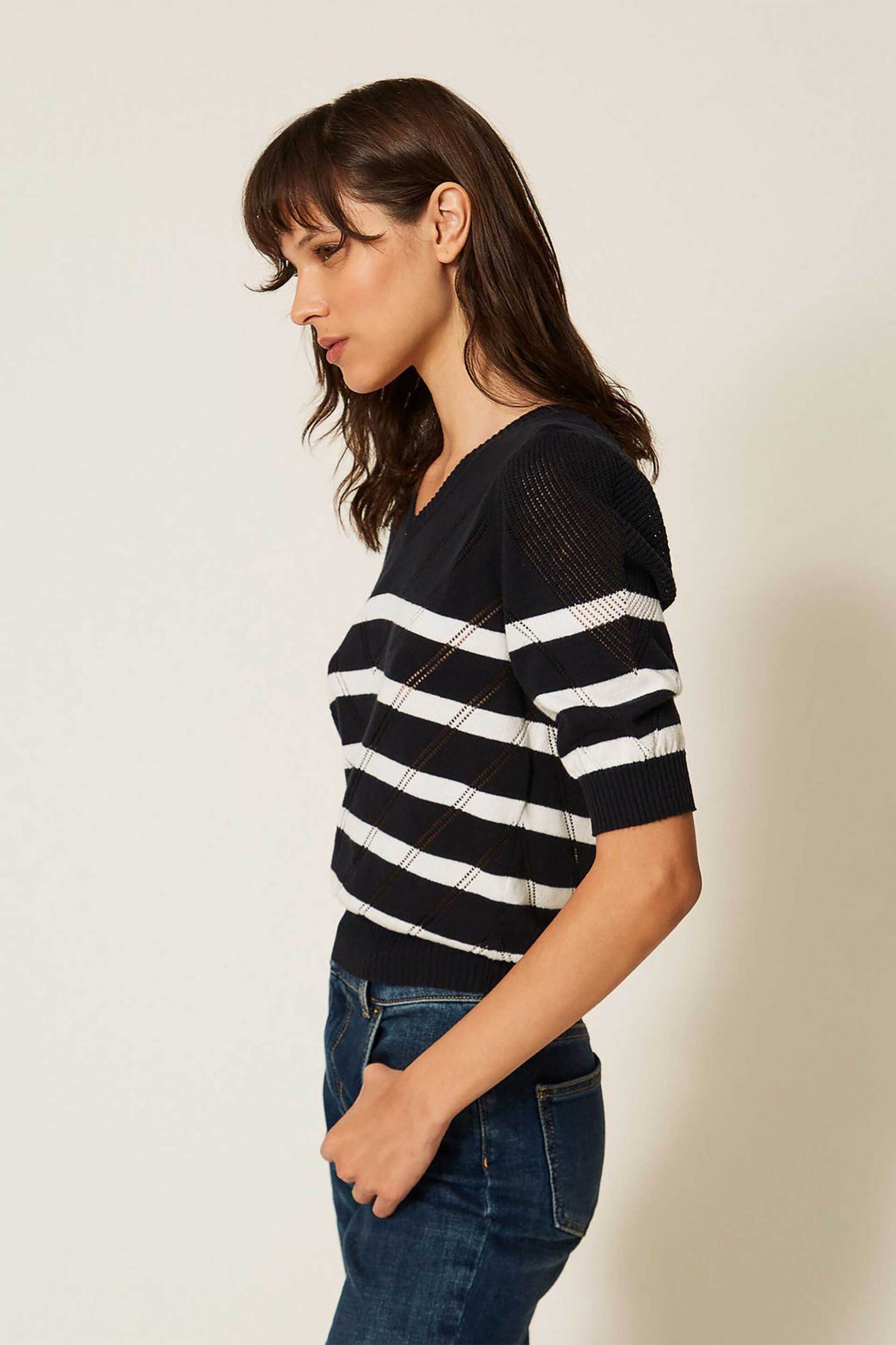 TWINSET Twinset γυναικεία πλεκτή μπλούζα ριγέ - 261TP3231 Μπλε Σκούρο - 3