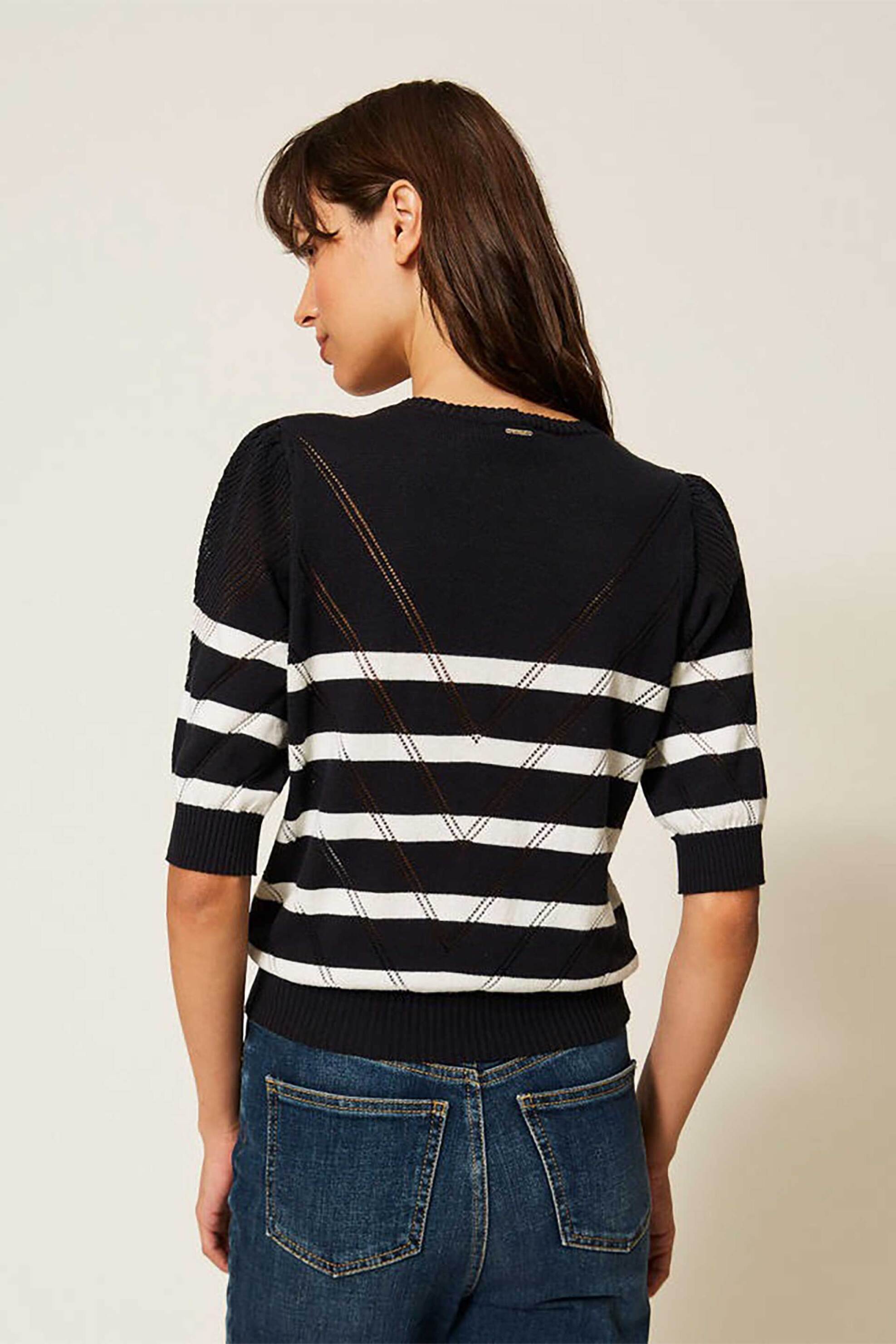 Twinset Γυναικεία Πλεκτή Μπλούζα Ριγέ - 261Tp3231 Μπλε Σκούρο