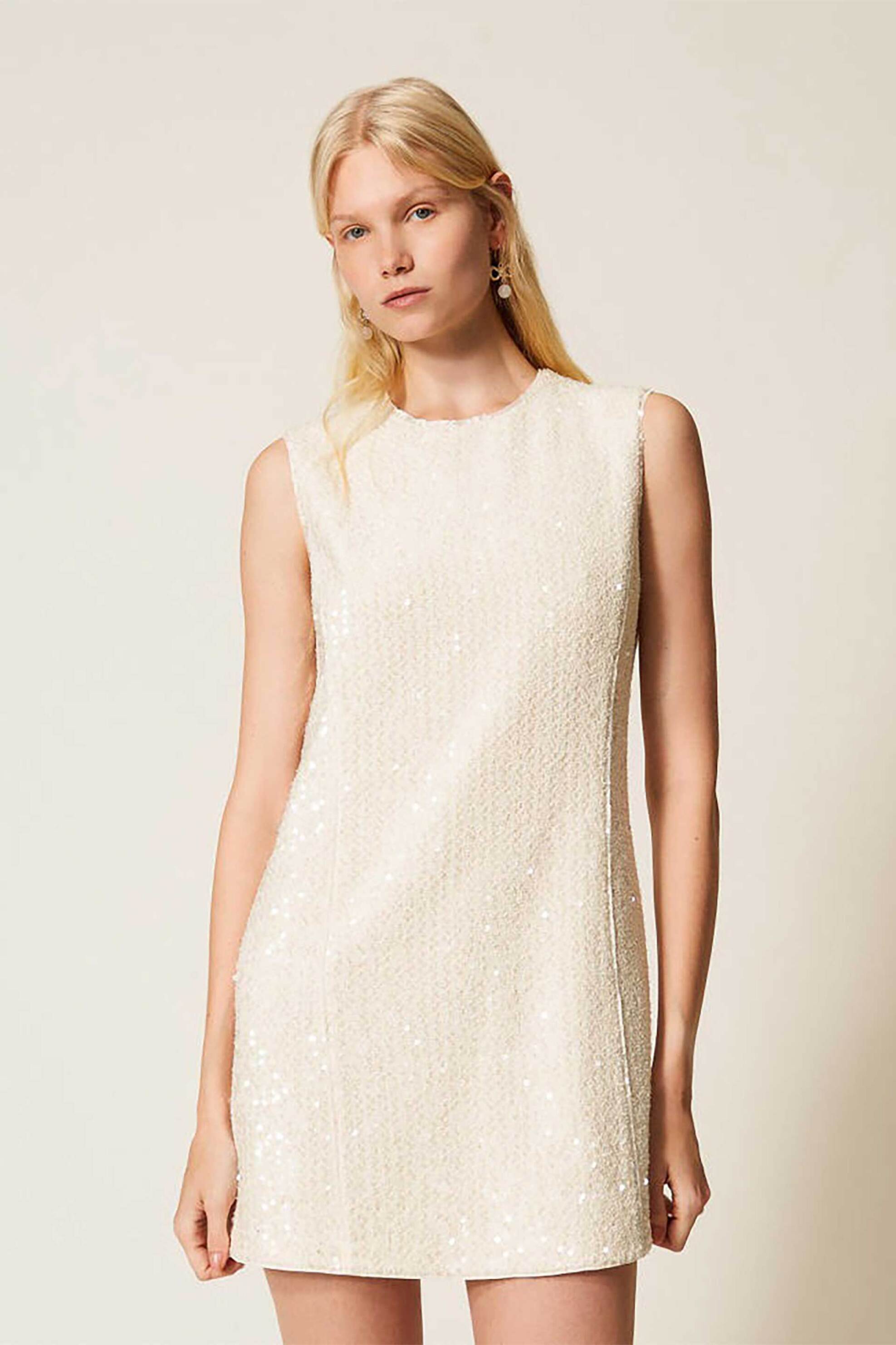Twinset γυναικείο mini φόρεμα με παγιέτα - 261TP2622 Εκρού