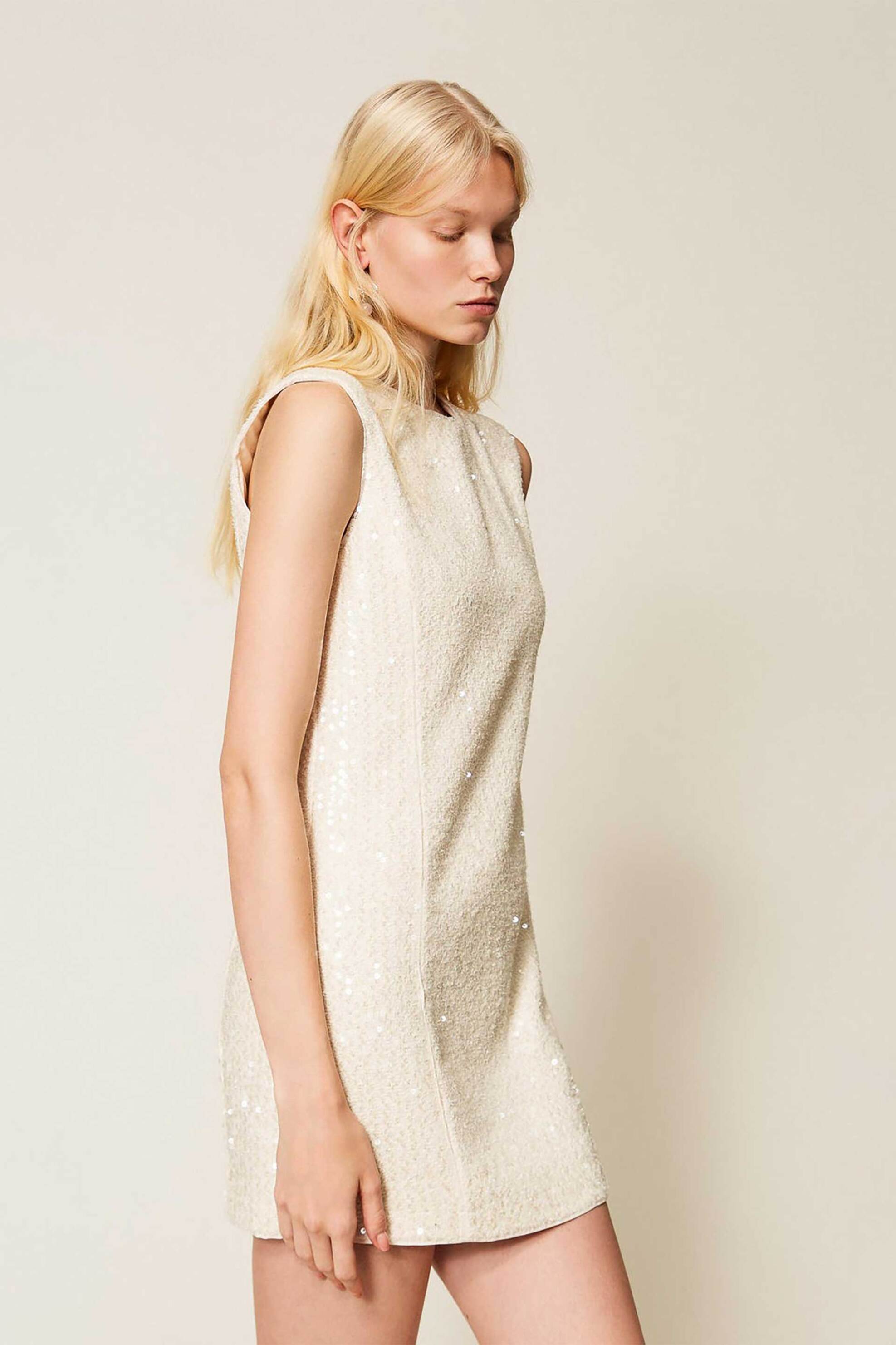Twinset Γυναικείο Mini Φόρεμα με Παγιέτα - 261Tp2622 Εκρού