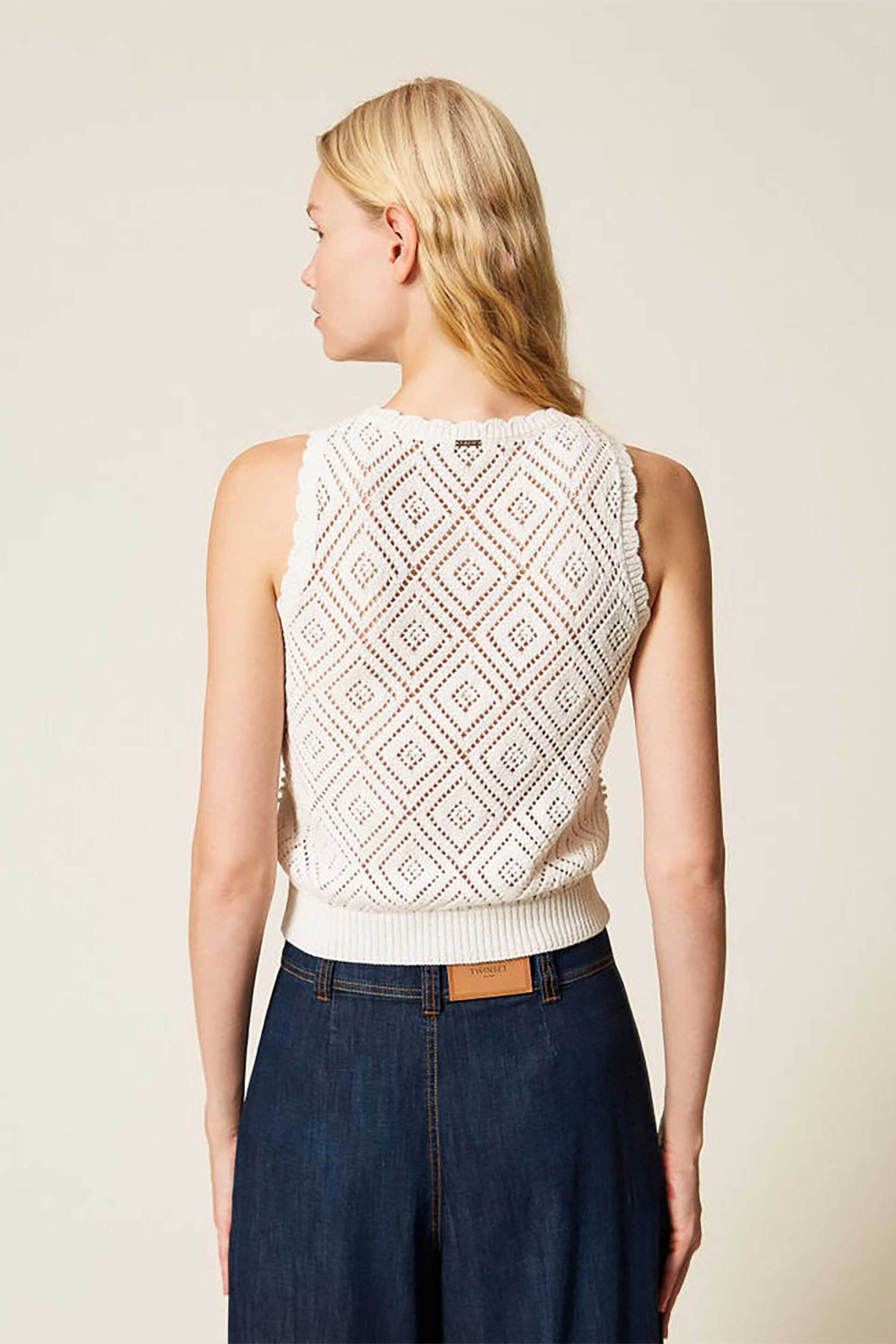 TWINSET Twinset γυναικείο τοπ πλεκτό με διάτρητο σχέδιο - 261TP3202 Εκρού - 3