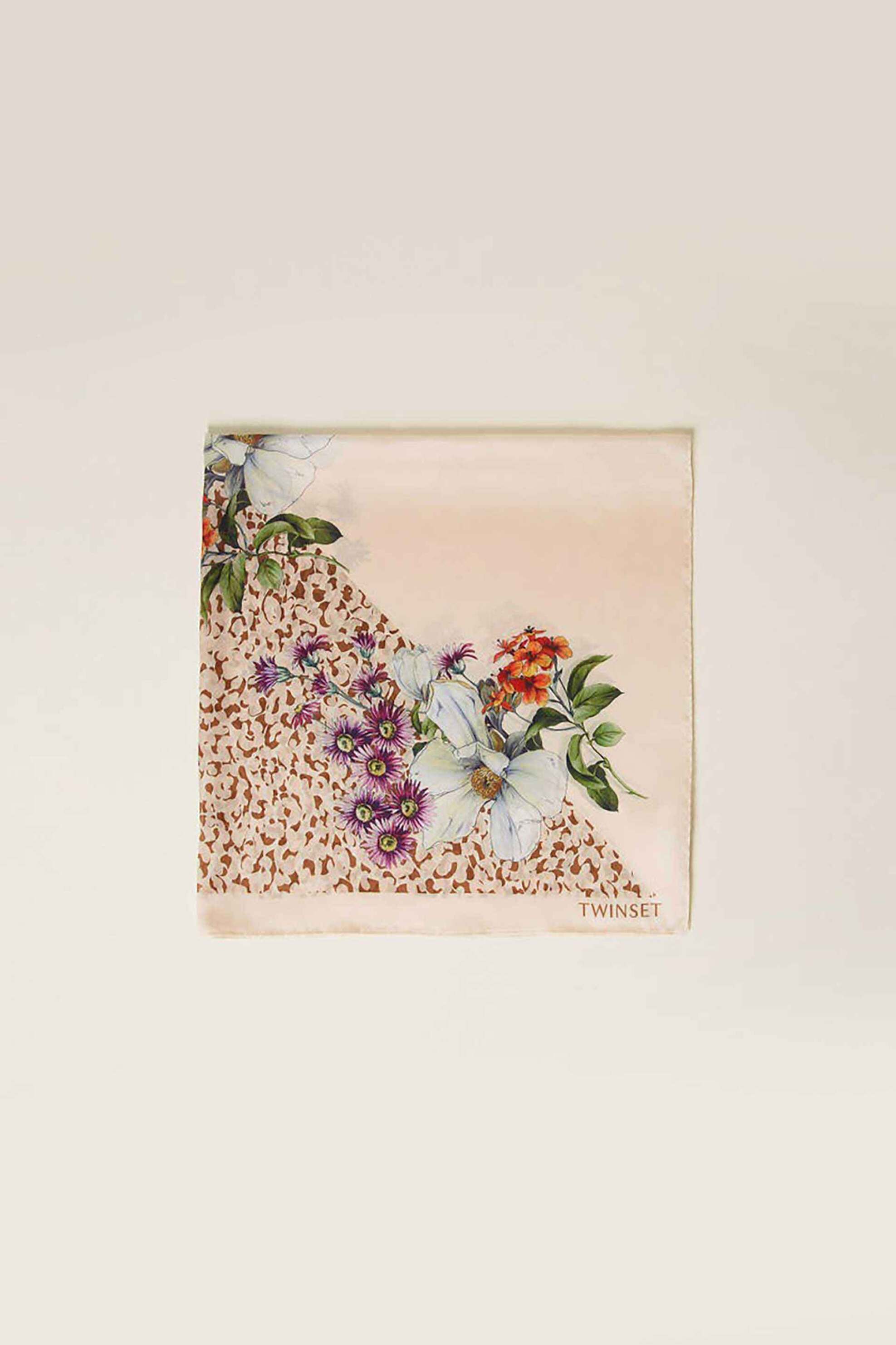 Twinset γυναικείο φουλάρι με floral print - 261TA4220 Ροζ