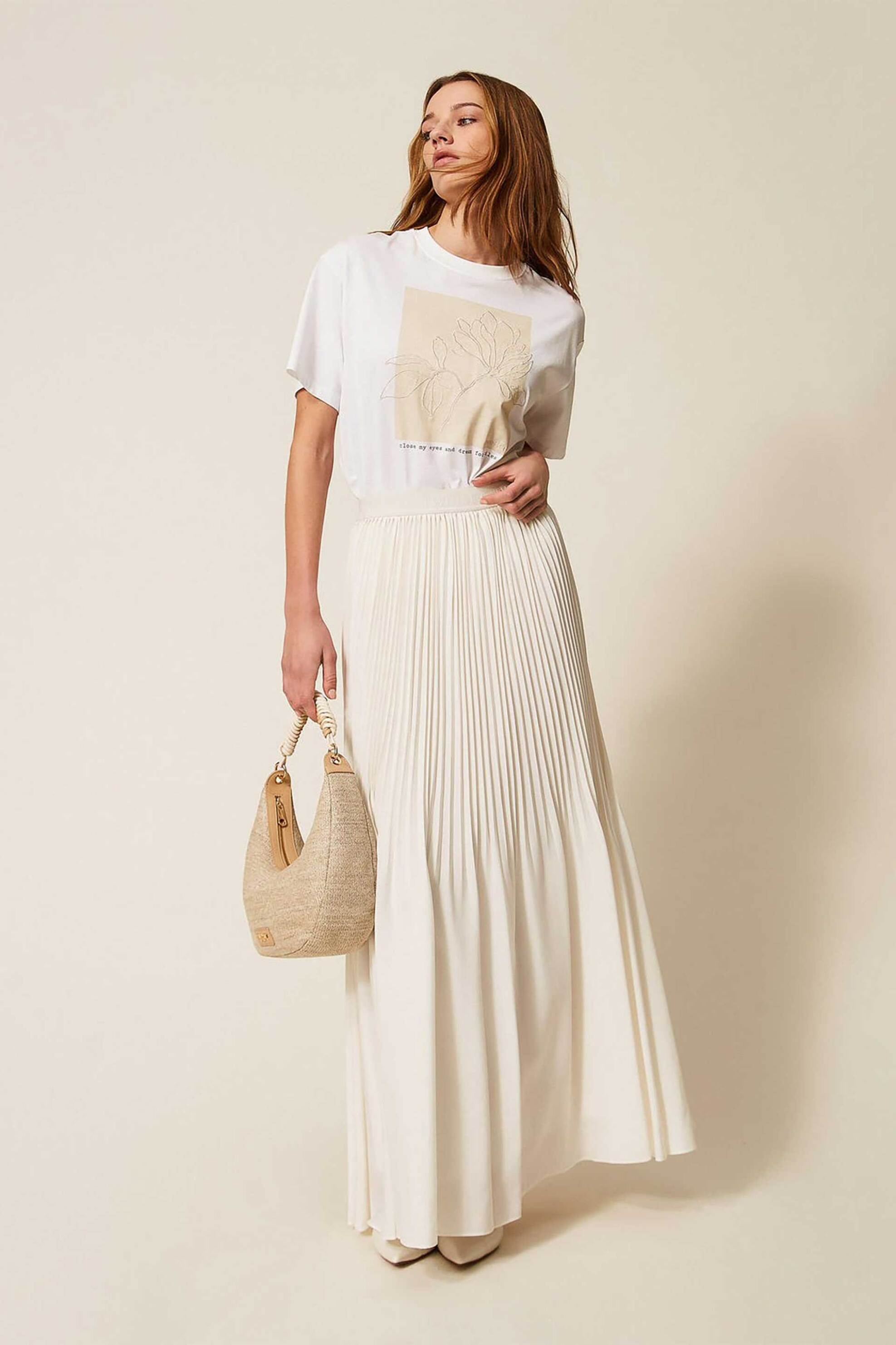 TWINSET Twinset γυναικεία maxi φούστα πλισέ - 261TE2113 Λευκό