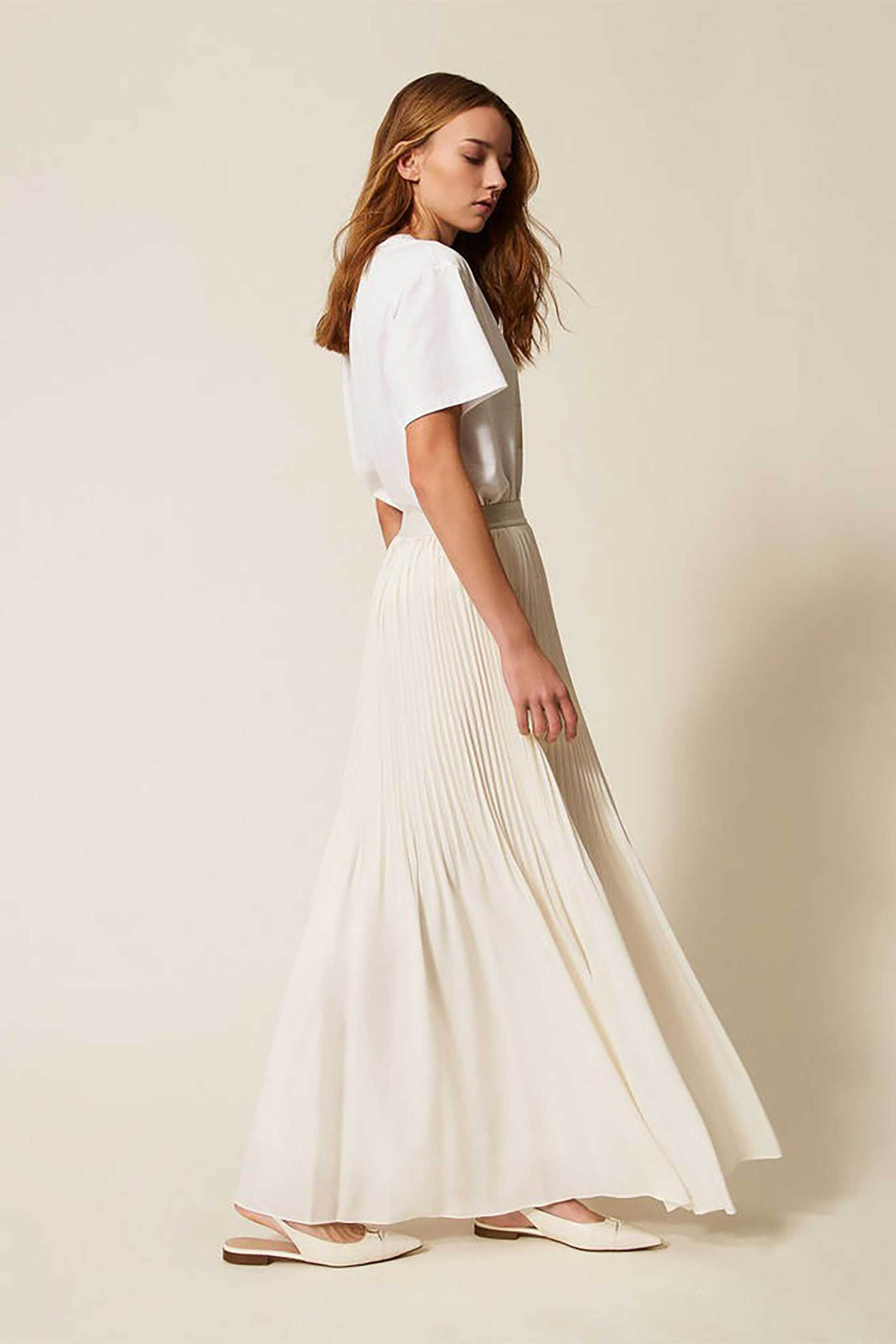 Twinset γυναικεία maxi φούστα πλισέ - 261TE2113 Λευκό φωτογραφία