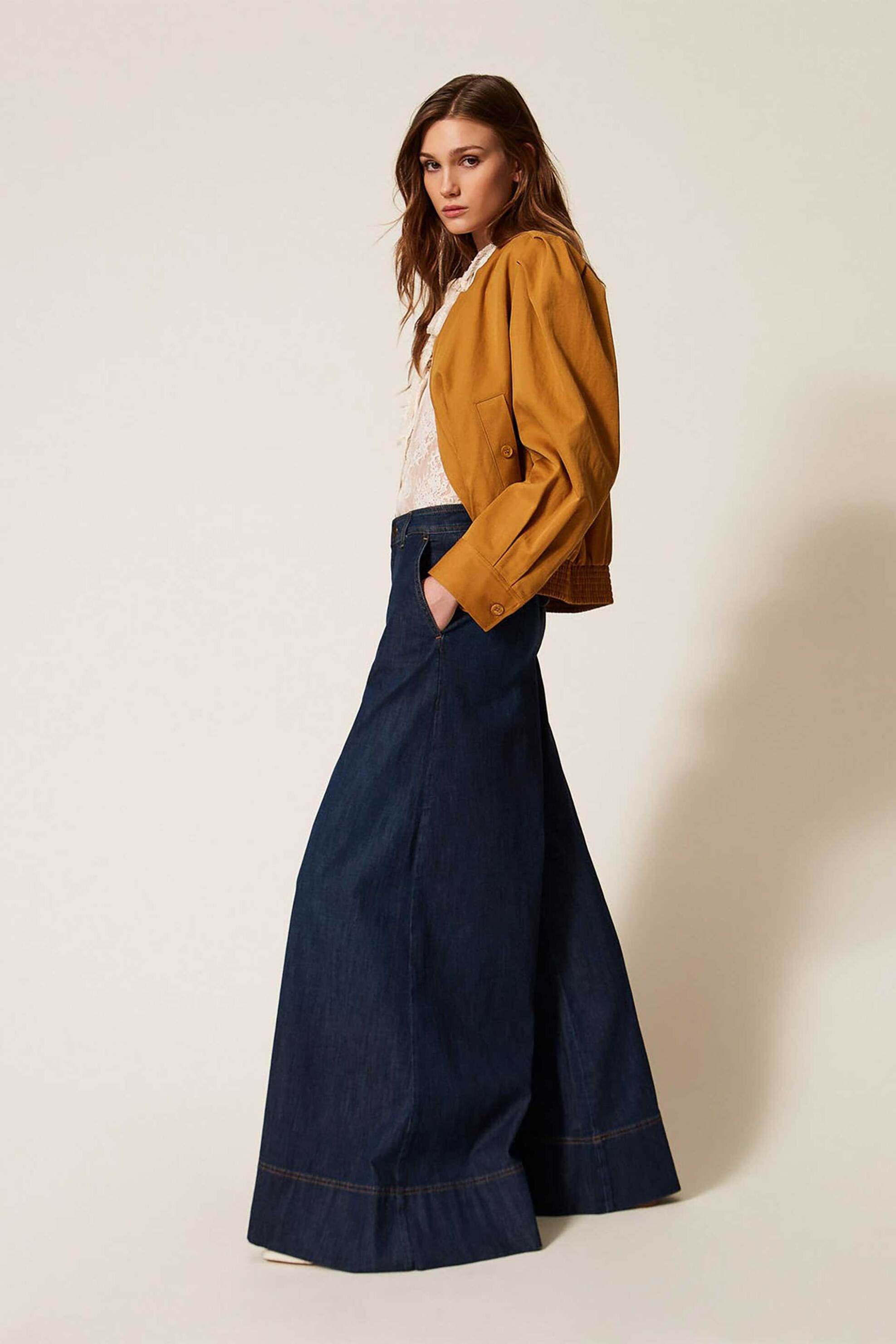 TWINSET Twinset γυναικείο τζιν παντελόνι Palazzo Fit - 261TP2671 Μπλε Σκούρο - 3
