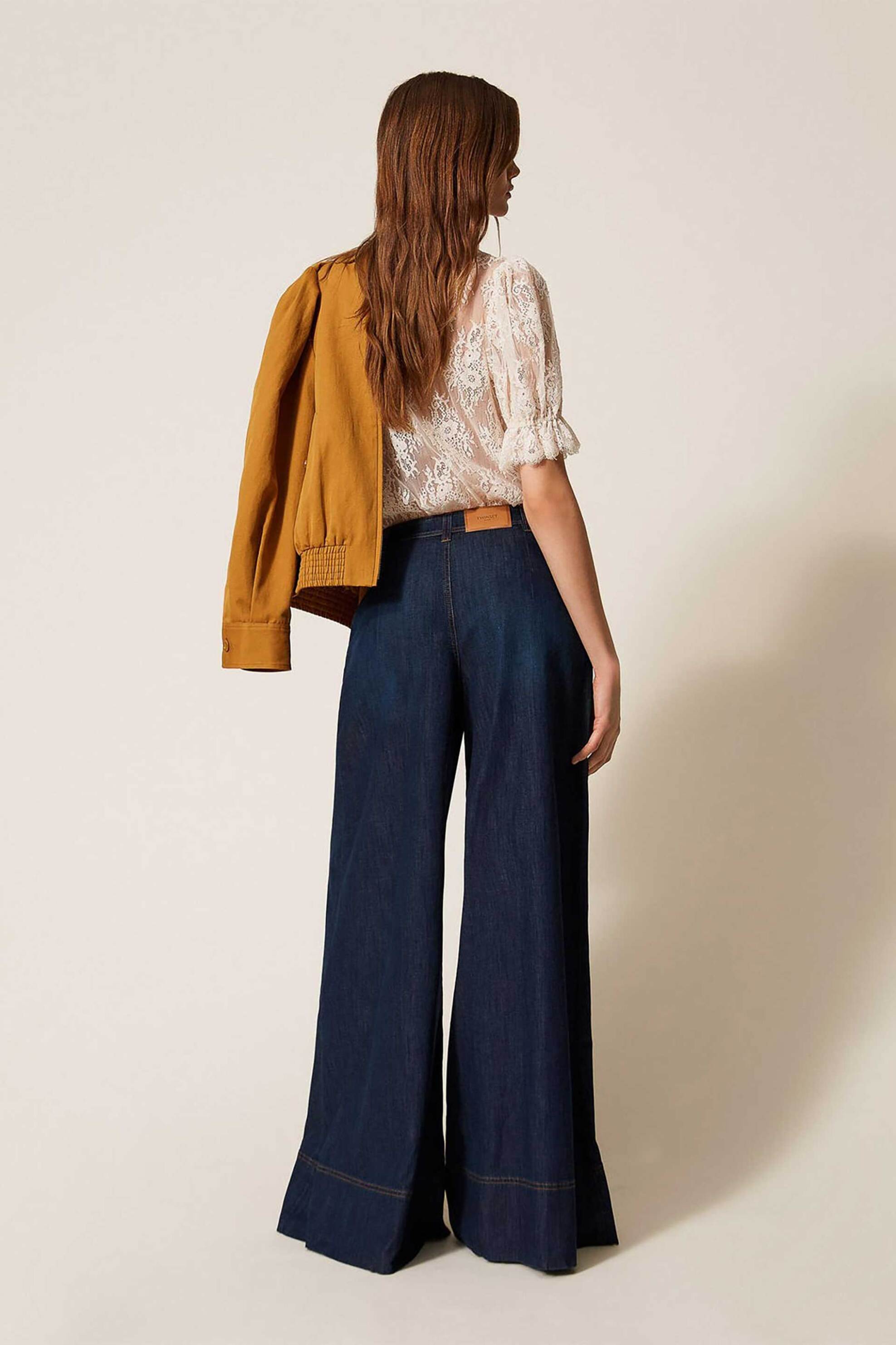 Twinset Γυναικείο Τζιν Παντελόνι Palazzo Fit - 261Tp2671 Μπλε Σκούρο
