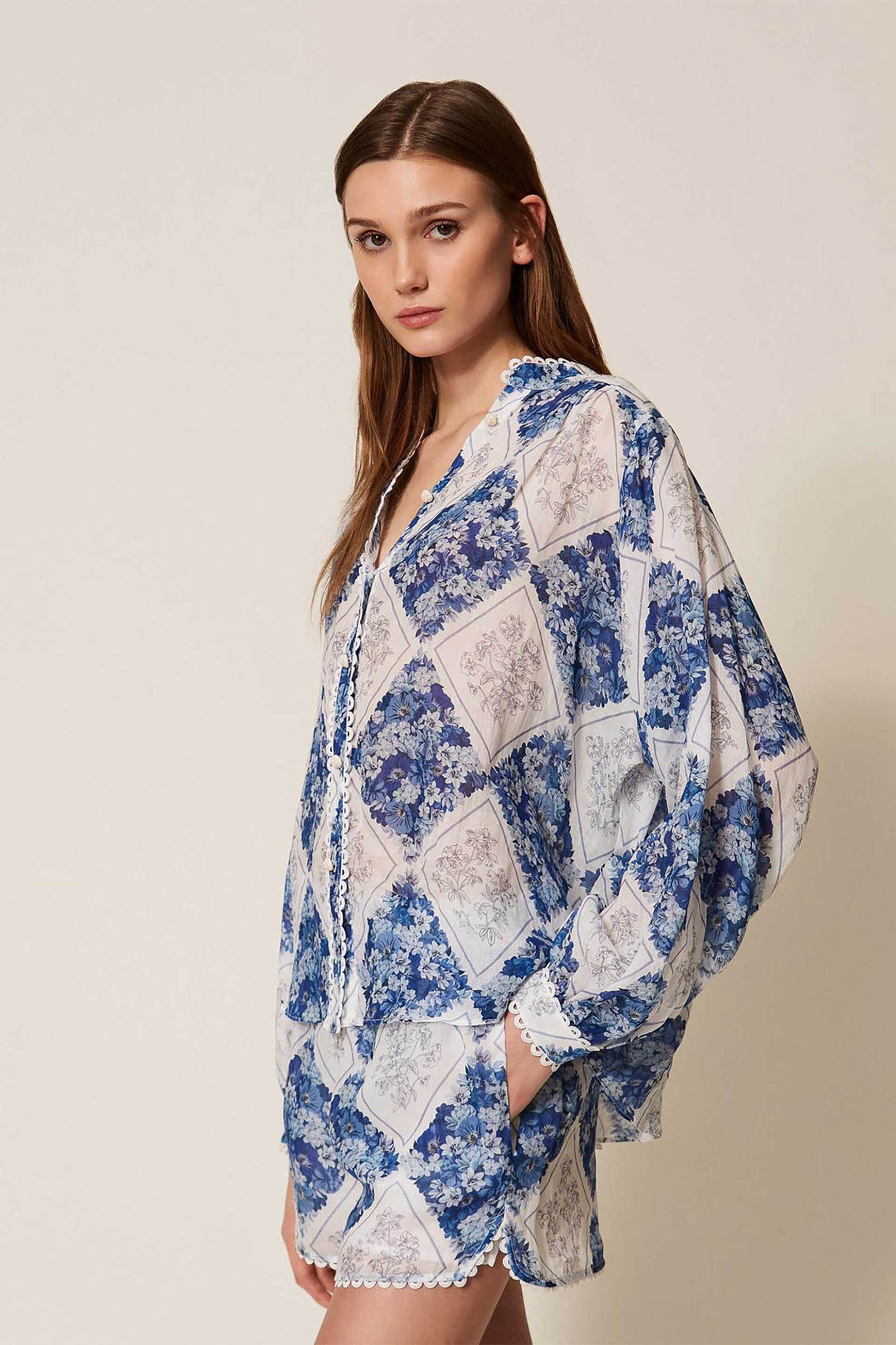 TWINSET Twinset γυναικείο πουκάμισο με floral print - 261TP213E Γαλάζιο - 3