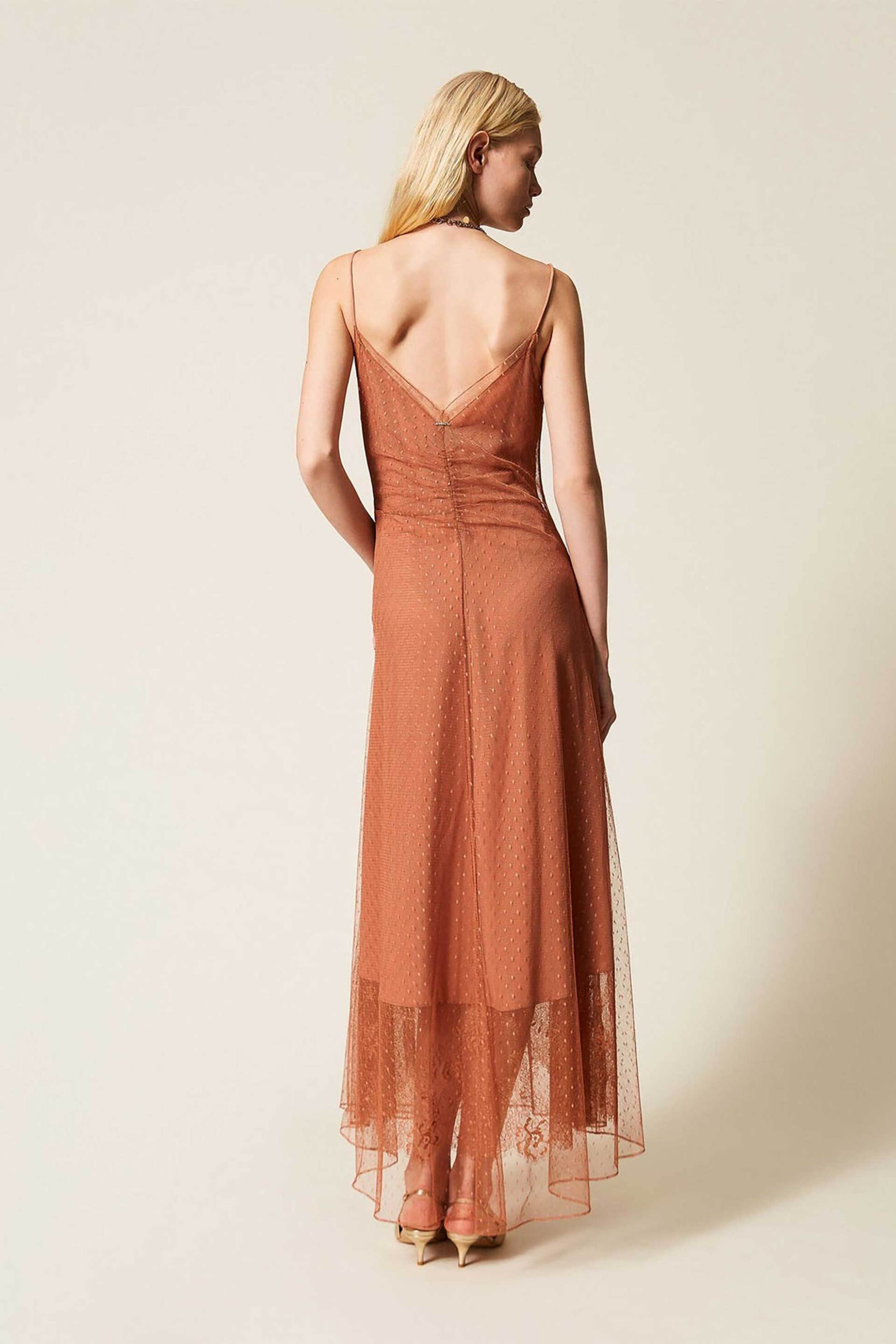 Twinset Γυναικείο Maxi Φόρεμα με Τούλι - 261Tp2360 Κεραμιδί