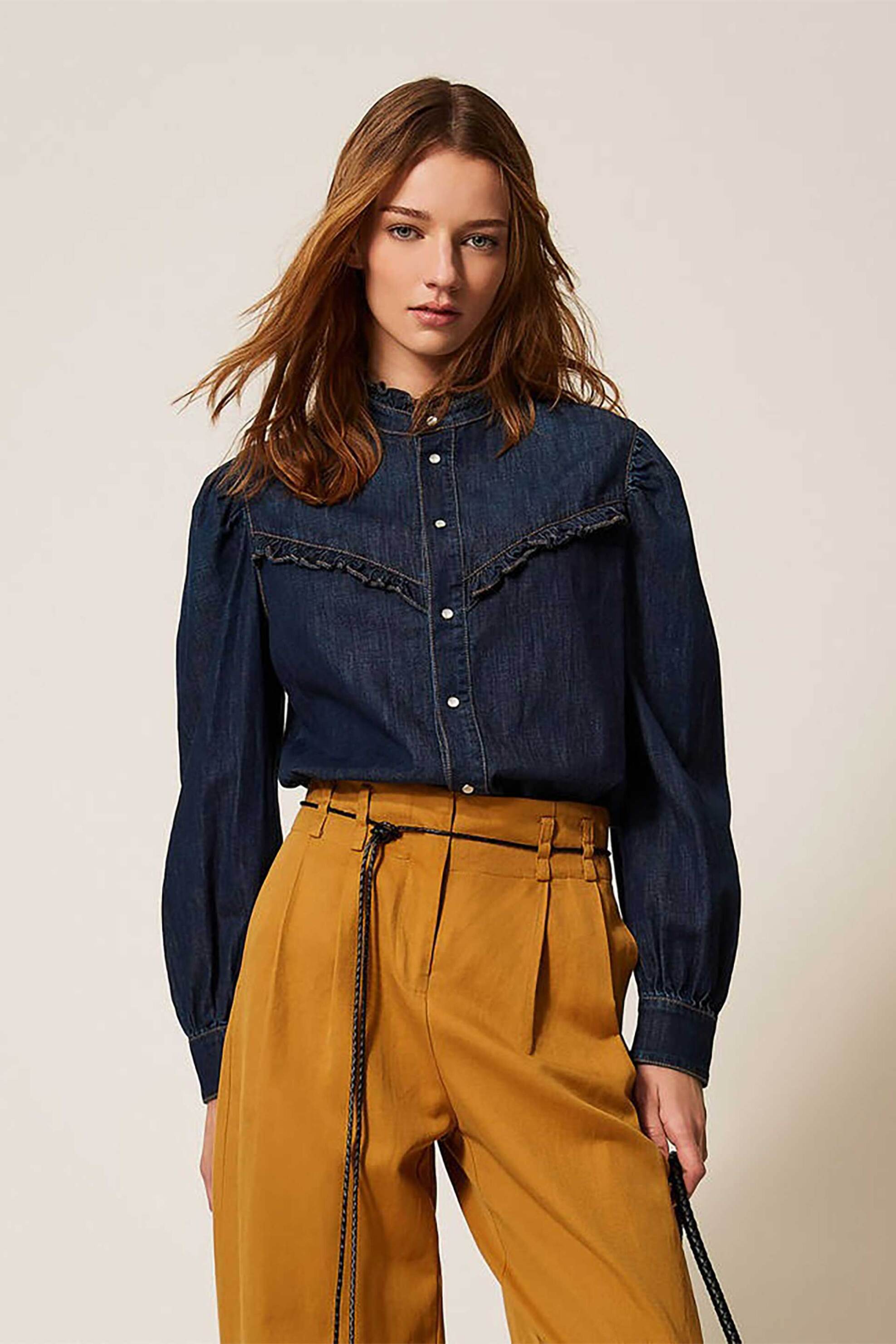 Twinset γυναικείο denim με βολάν - 261TP2672 Μπλε Σκούρο