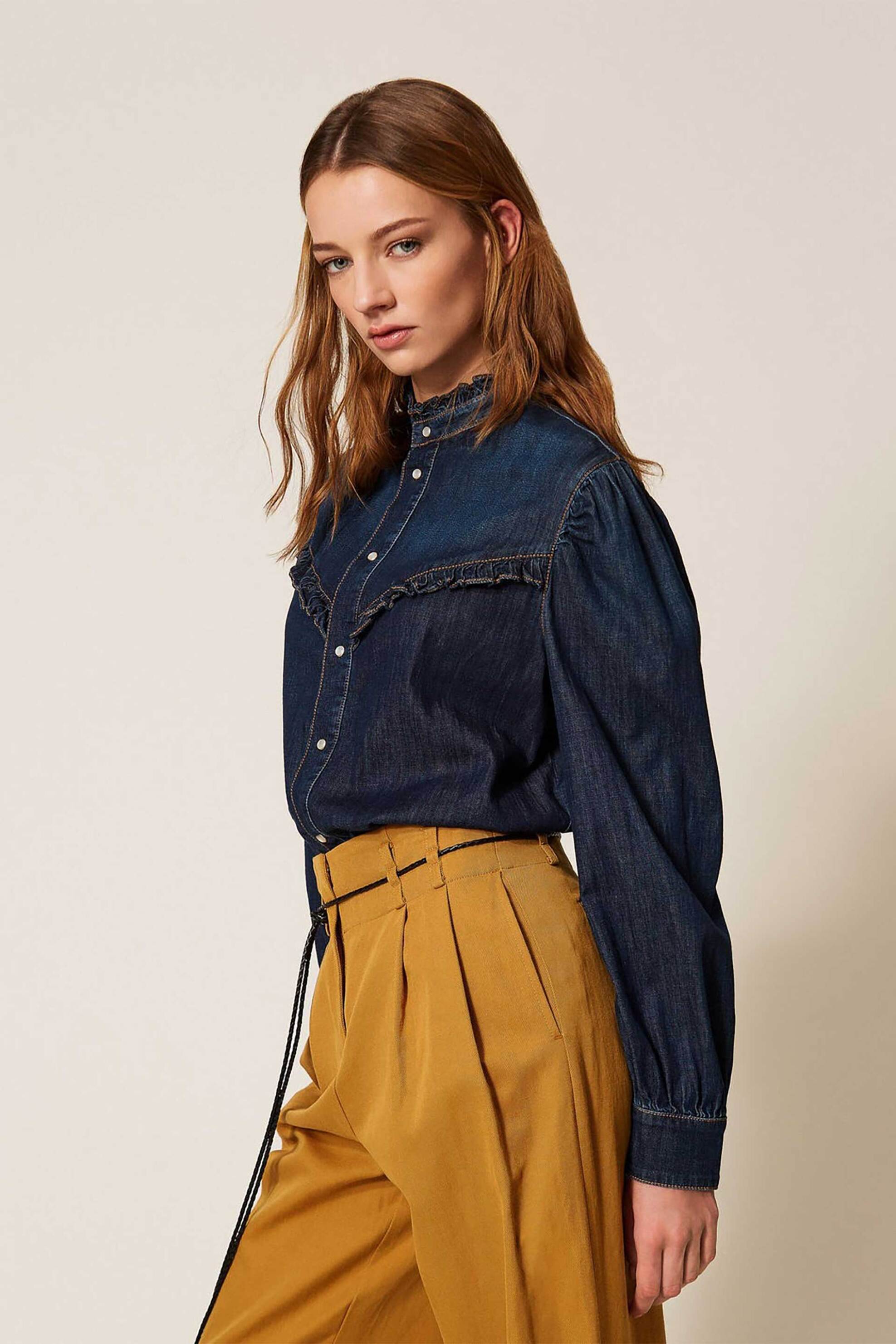 TWINSET Twinset γυναικείο denim με βολάν - 261TP2672 Μπλε Σκούρο - 3