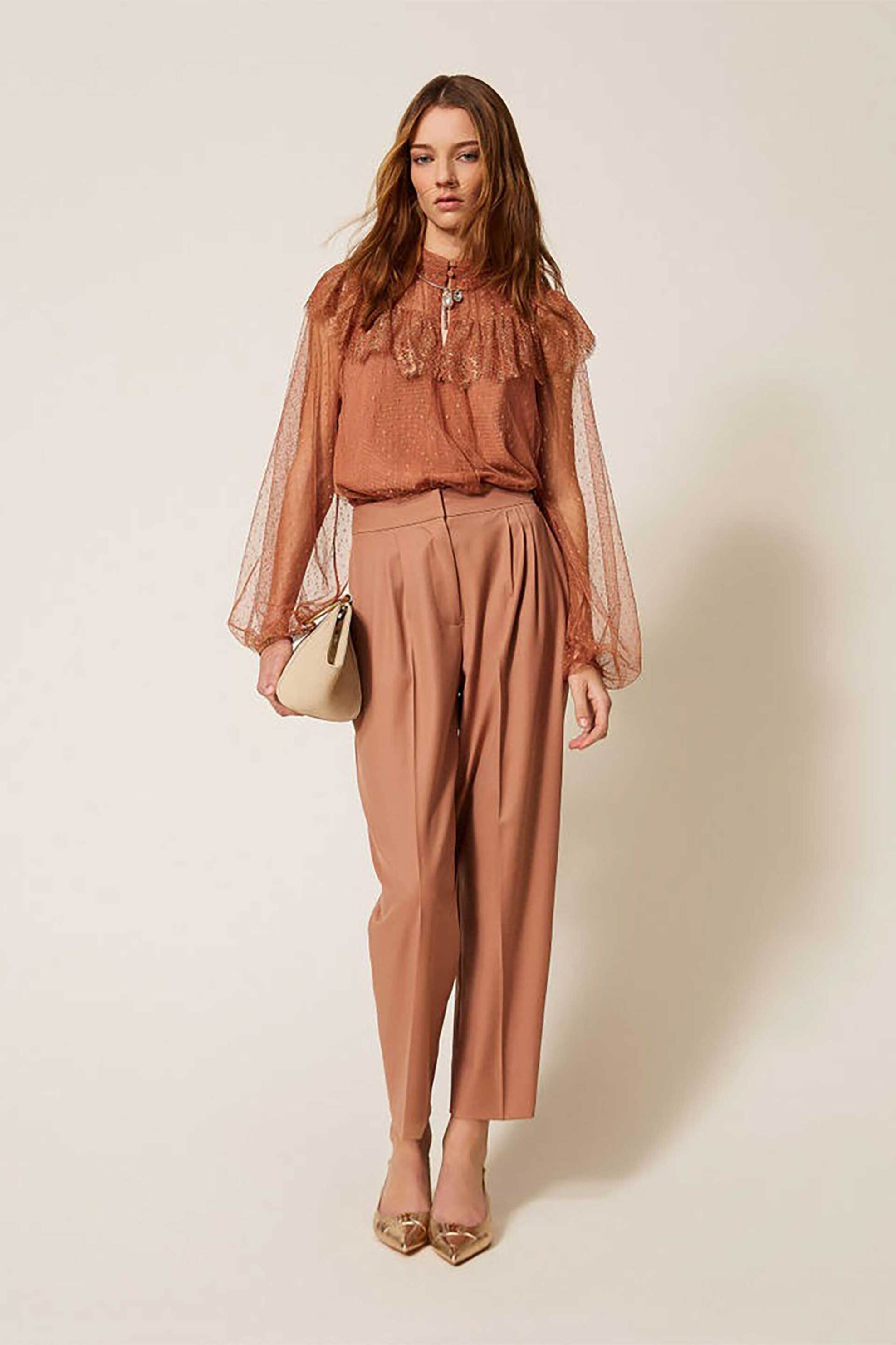 TWINSET Twinset γυναικεία μπλούζα από τούλι με φιόγκο - 261TP2772 Κεραμιδί - 2